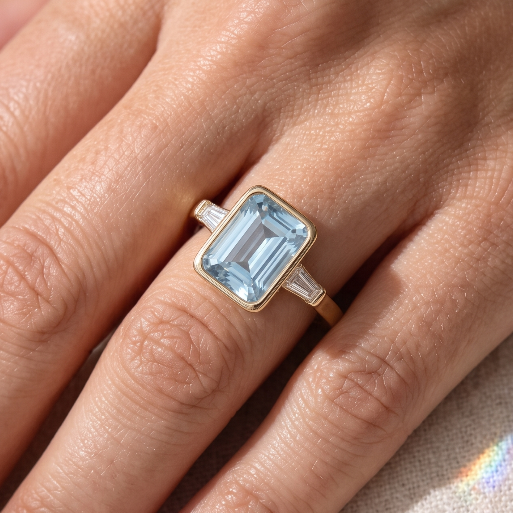 8 × 6 mm light blue center stone ring by Kiashaa Jewellery