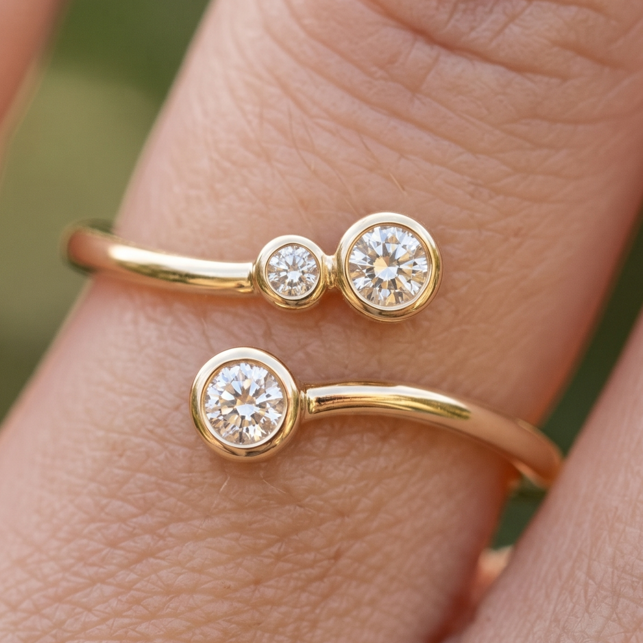 Kiashaa Jewellery 0.295 CTW round diamond open bypass ring in polished yellow gold.