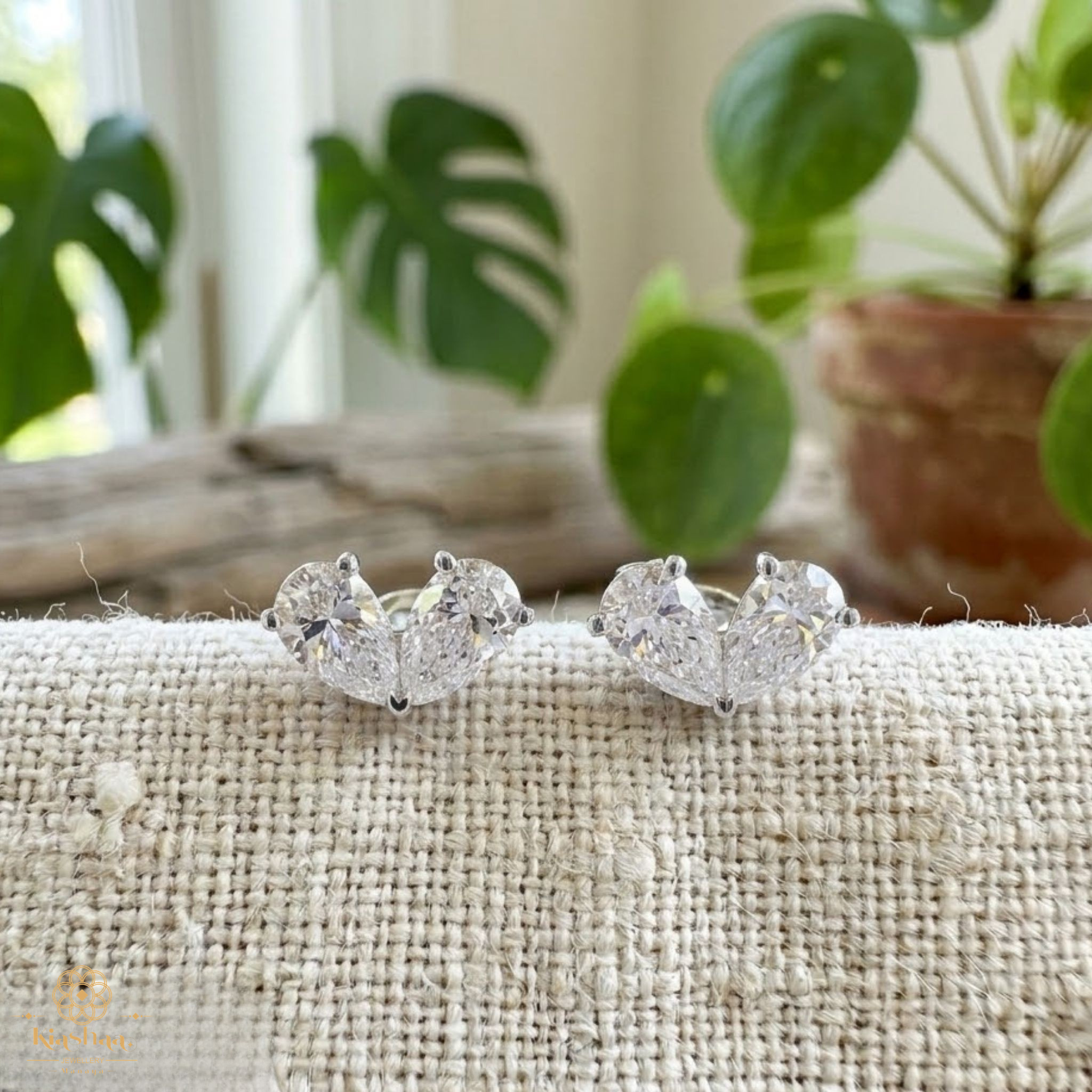 Double Pear Diamond Heart Stud Earrings in 9K, 14K & 18K Gold