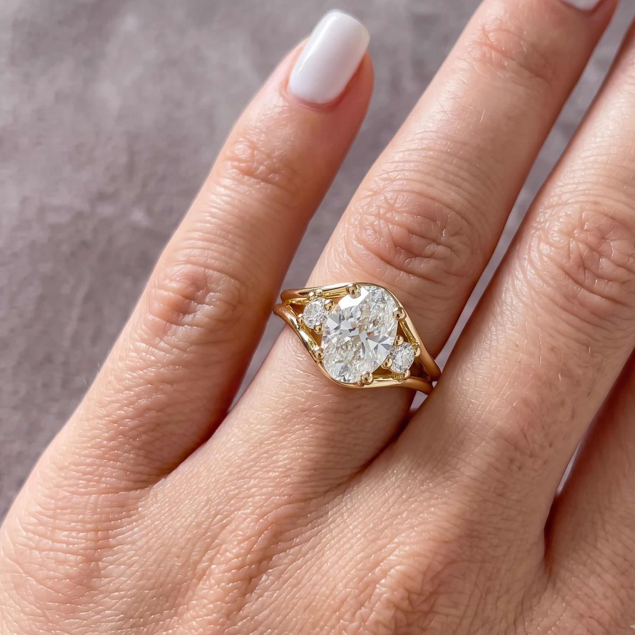 2.19 CT oval center diamond ring with round side stones by Kiashaa Jewellery