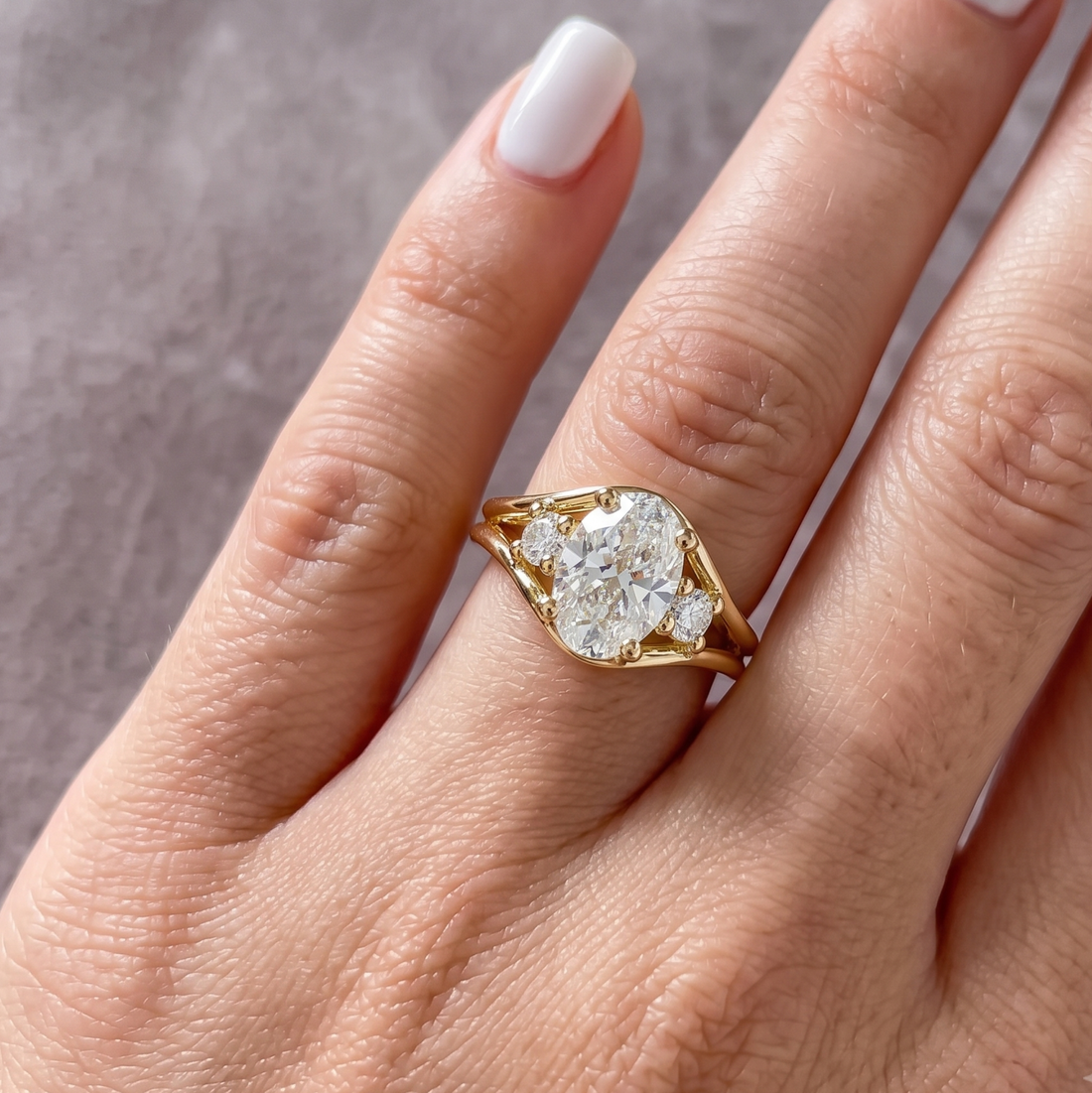 2.19 CT oval center diamond ring with round side stones by Kiashaa Jewellery