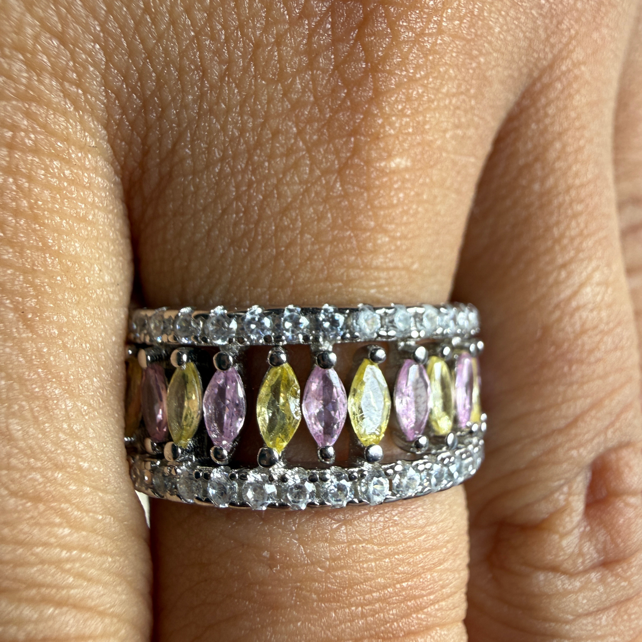 Pastel marquise gemstone and lab-grown diamond band ring by Kiashaa Jewellery.