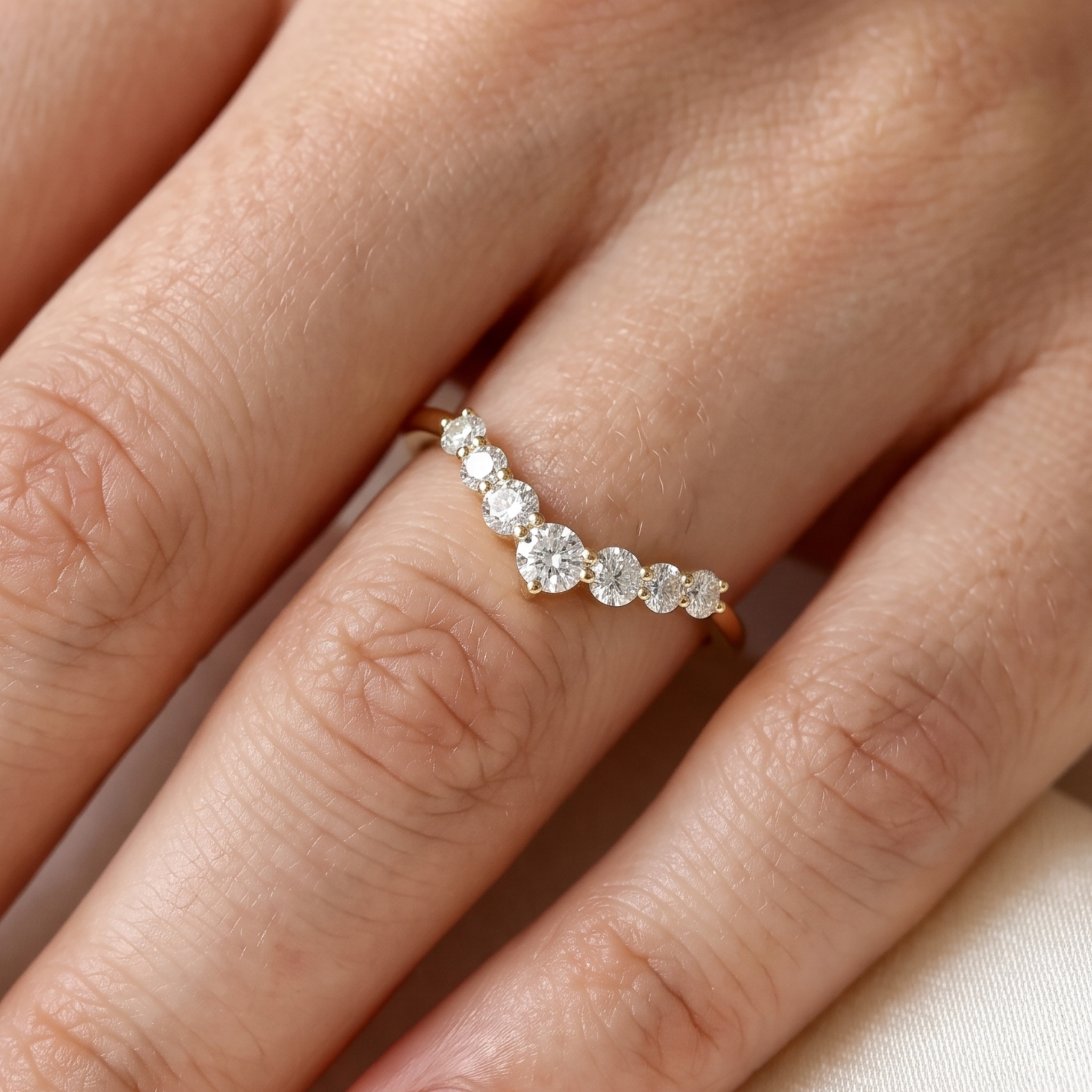 Seven round diamond V shaped wedding band by Kiashaa Jewellery