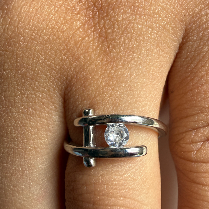 Modern round lab-grown diamond open ring in white gold by Kiashaa Jewellery.