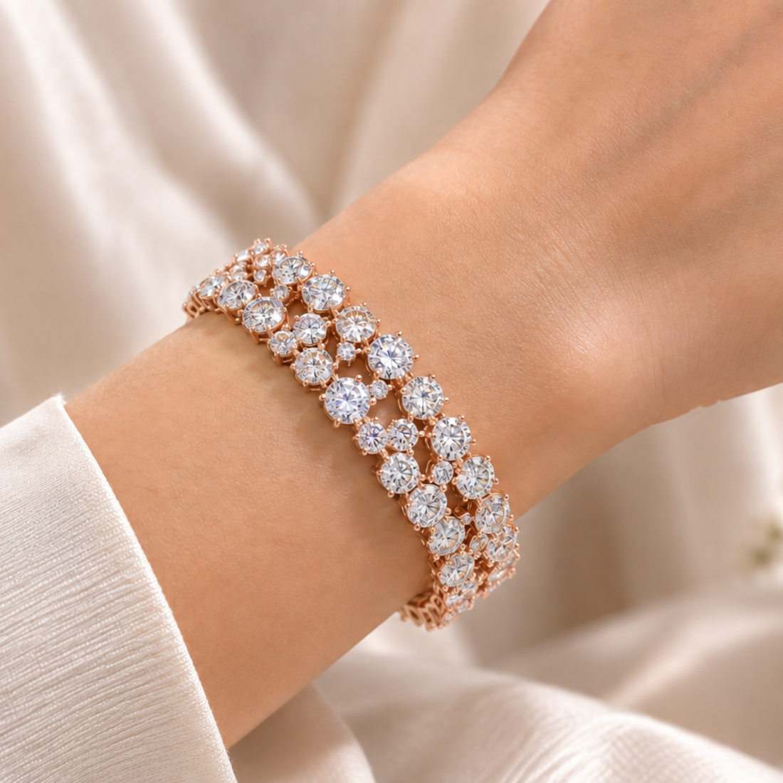 14.45 CTW Two-Row Round Diamond Bracelet in 14K & 18K Gold