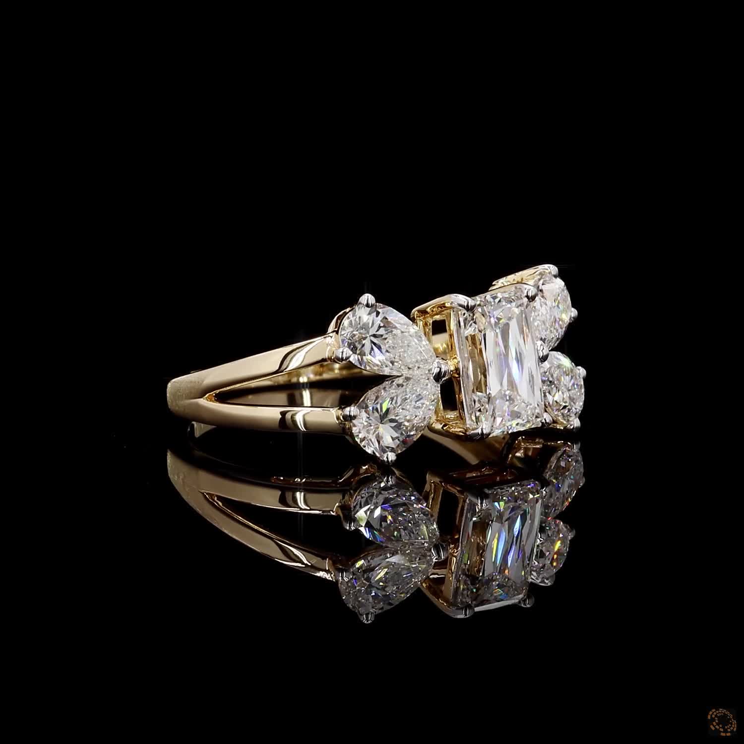 Radiant & Pear Diamond Floral Cluster Ring in 9K, 14K & 18K Gold