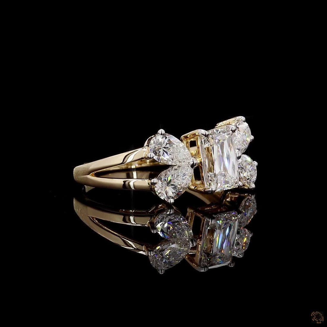 Radiant & Pear Diamond Floral Cluster Ring in 9K, 14K & 18K Gold