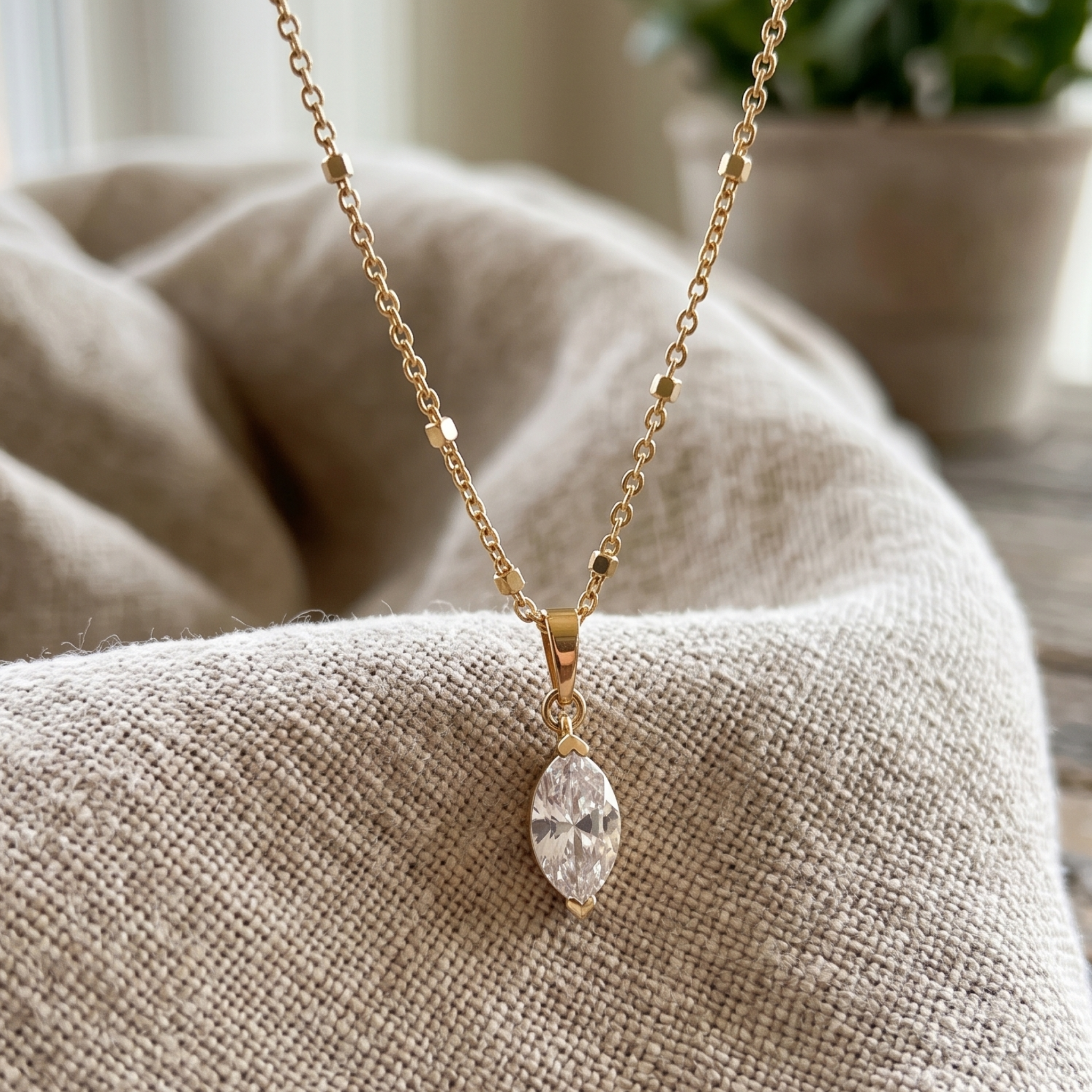 Eternal Marquise 0.66 CT solitaire pendant necklace by Kiashaa Jewellery featuring a 9 × 4.5 mm marquise center stone.