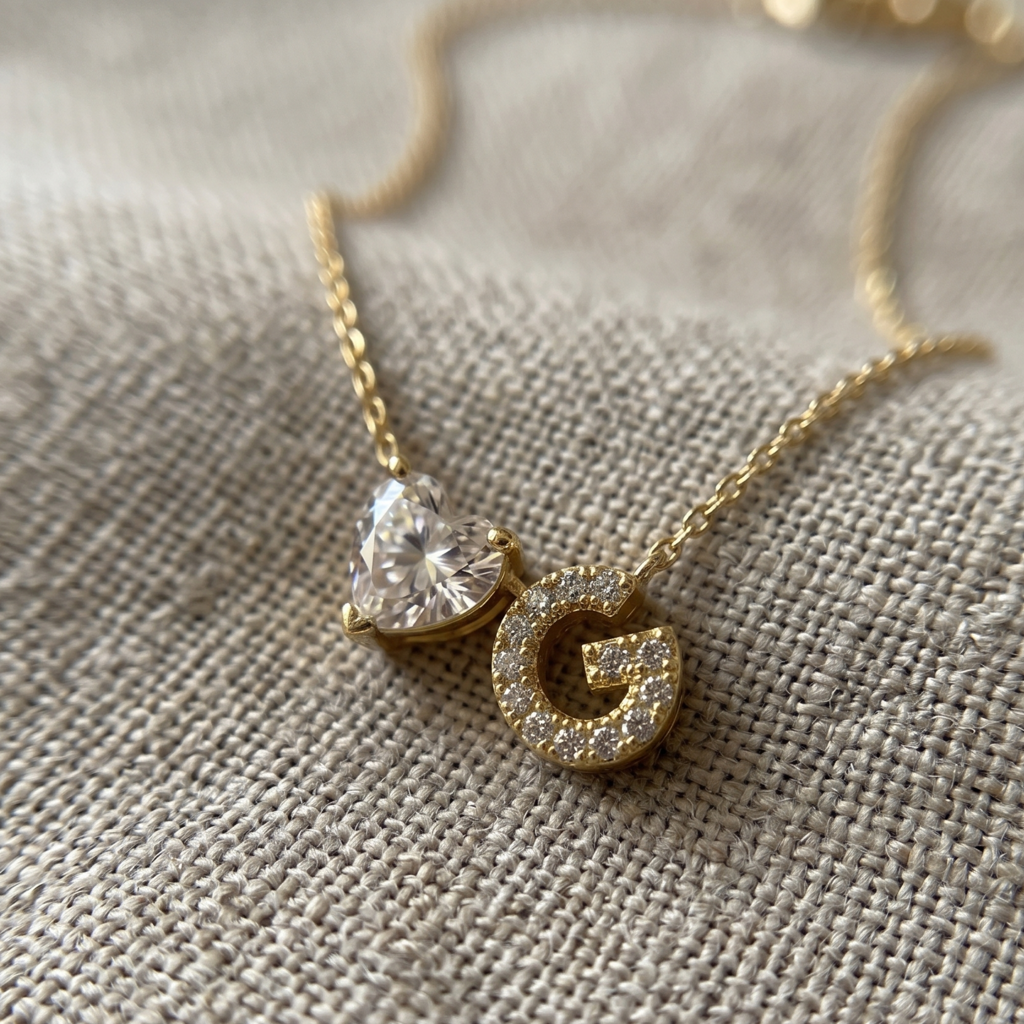 Amour Initial 1.15 CTW Heart Diamond & Custom Letter Necklace in 9K, 14K & 18K Gold