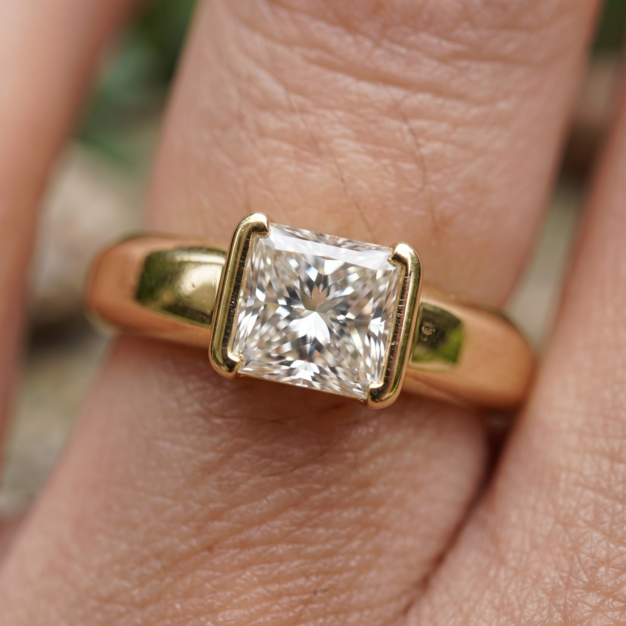 Kiashaa Jewellery 1.93 CT princess-cut solitaire ring in polished yellow gold.