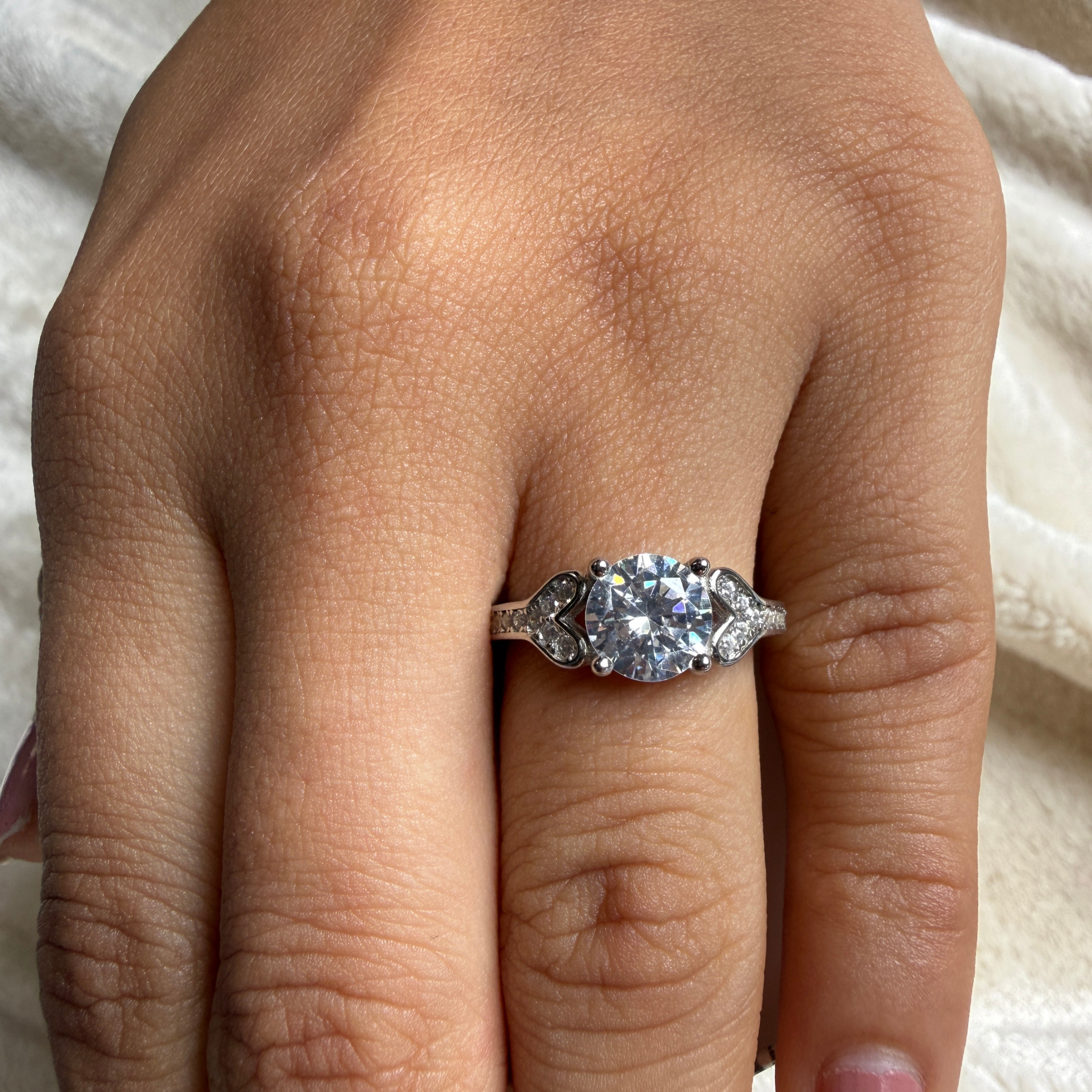 Round lab-grown diamond heart solitaire ring in white gold by Kiashaa Jewellery.