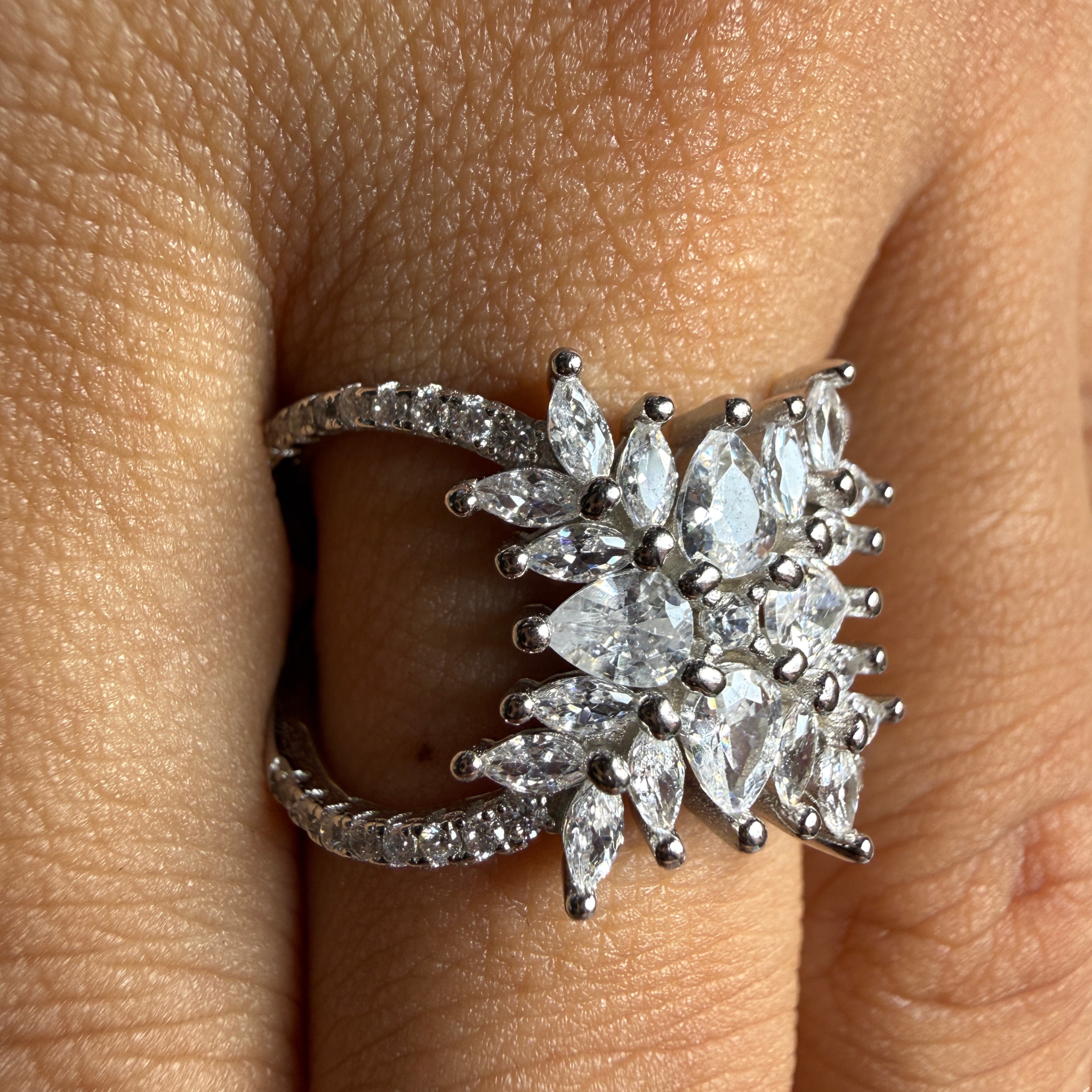 Pear and marquise floral lab-grown diamond statement ring by Kiashaa Jewellery.