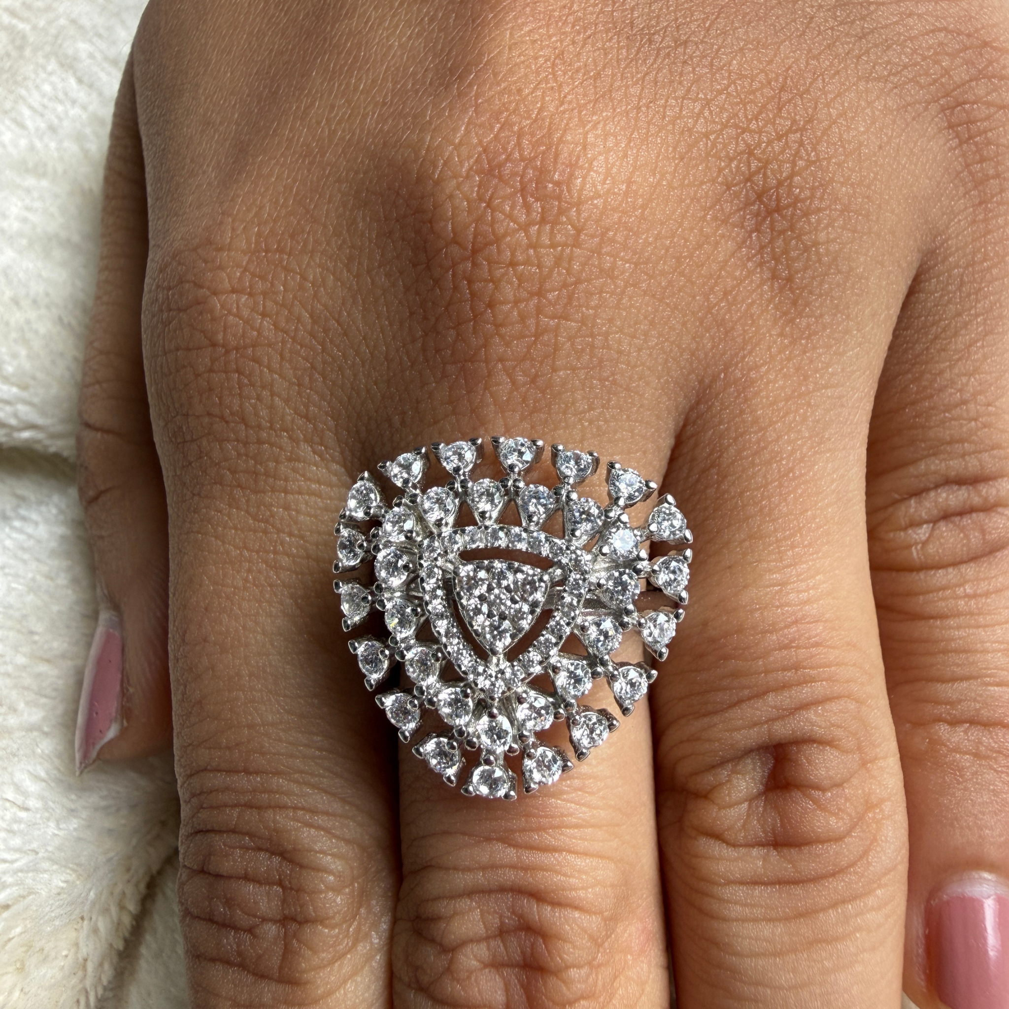Heart-shaped lab-grown diamond statement ring in white gold by Kiashaa Jewellery.