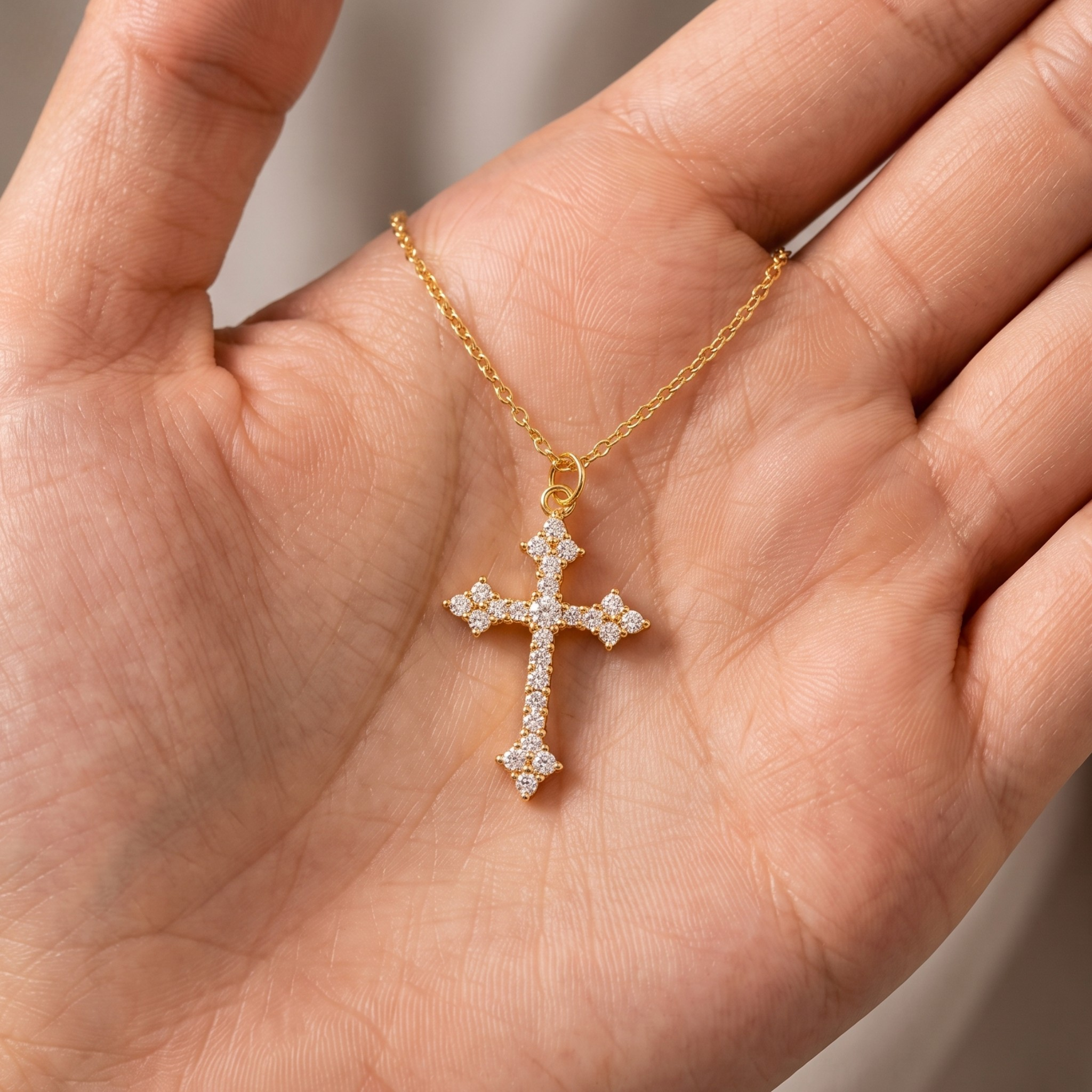 Luxury 0.64 CTW diamond cross necklace featuring 25 round diamonds.