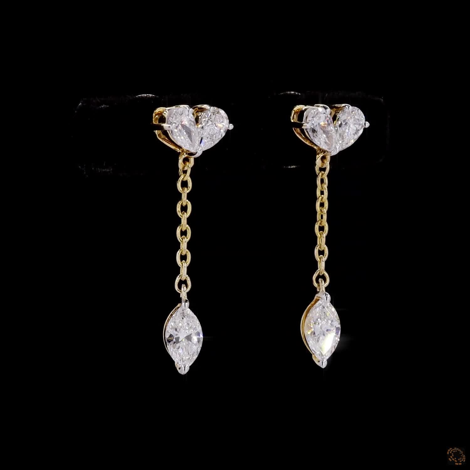 Pear Heart & Marquise Diamond Drop Earrings in 9K, 14K & 18K Gold