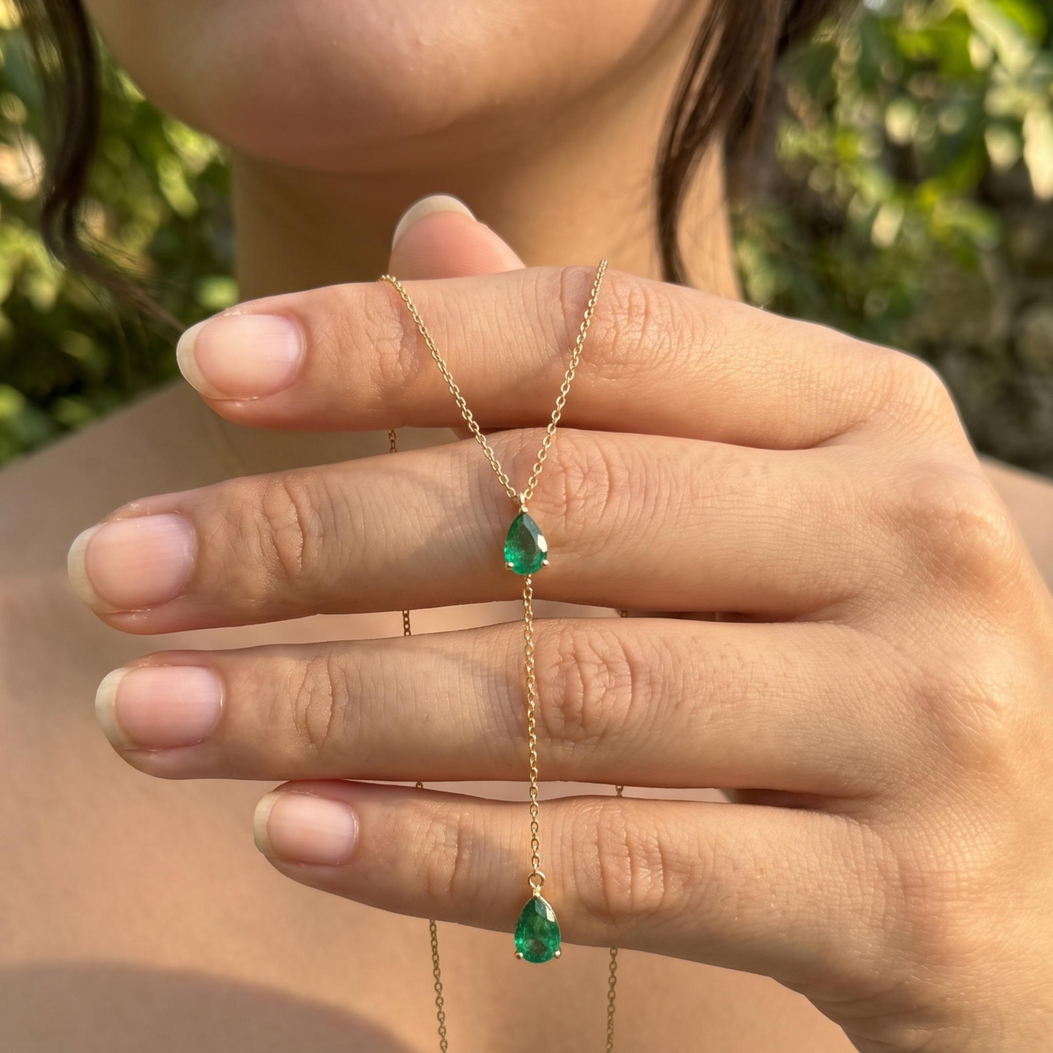 Emerald Drop 1.50 CTW Pear Gemstone Y-Necklace in 9K, 14K & 18K Gold