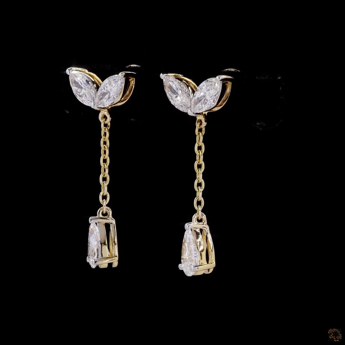 Marquise & Pear Diamond Drop Earrings in 9K, 14K & 18K Gold