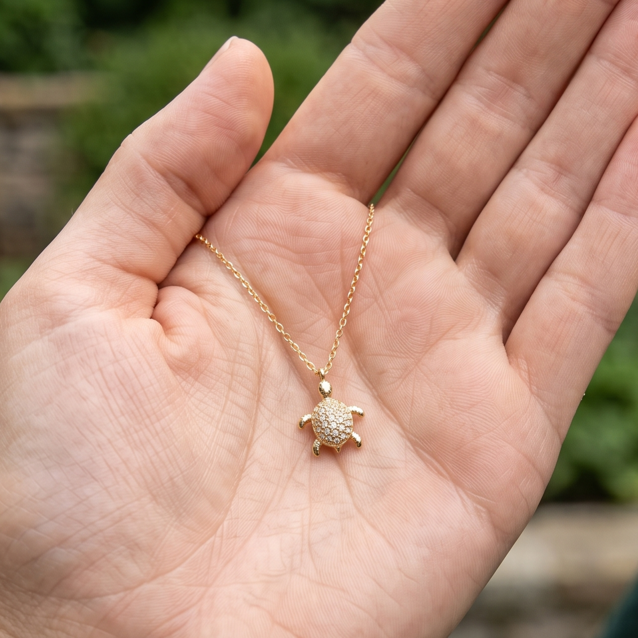 Kiashaa Jewellery 0.37 CTW diamond turtle pendant necklace in polished yellow gold.