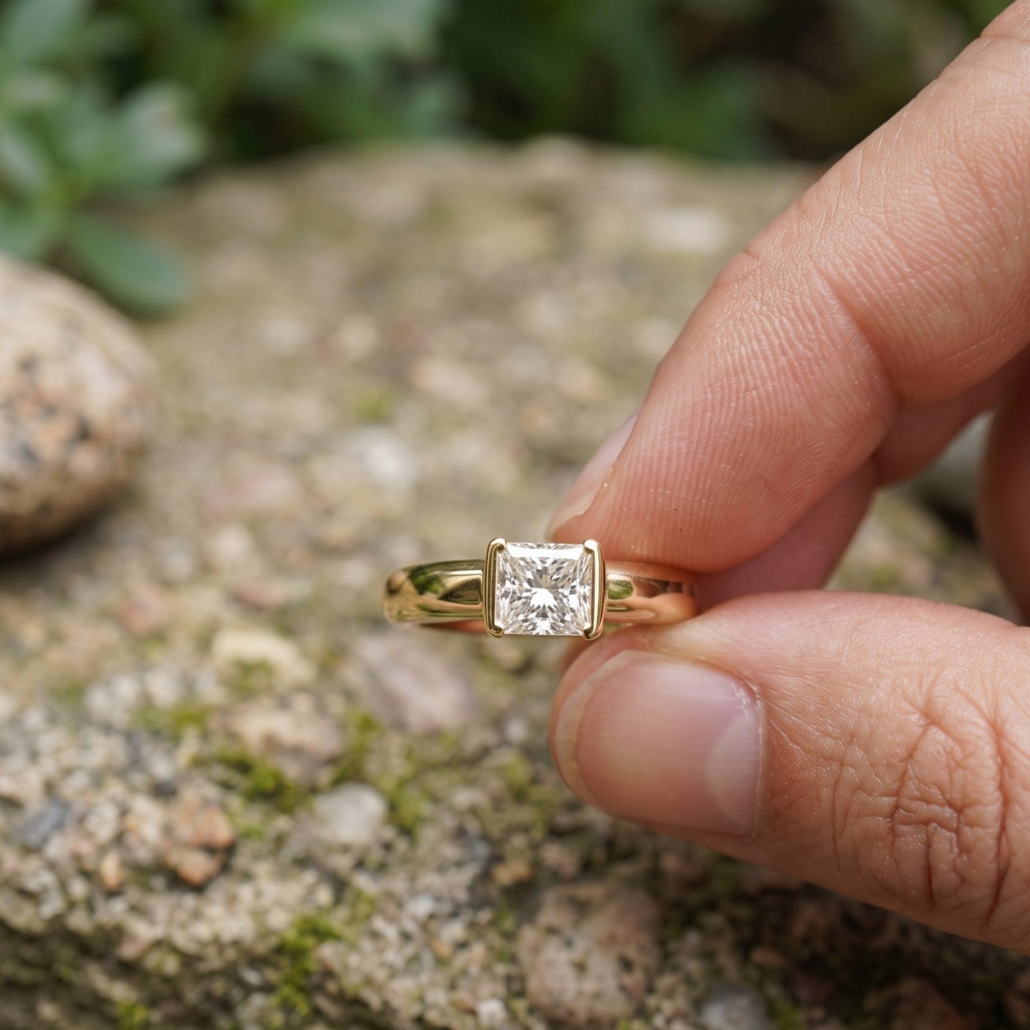 Kiashaa Jewellery 1.93 CT princess-cut solitaire ring in polished yellow gold.