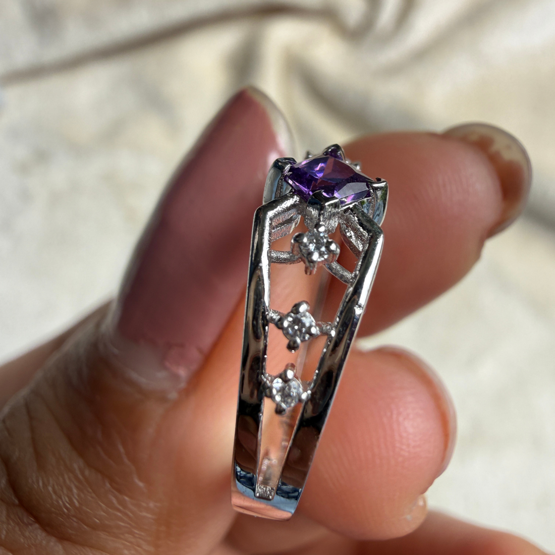 Blue princess-cut gemstone and lab-grown diamond ring by Kiashaa Jewellery.