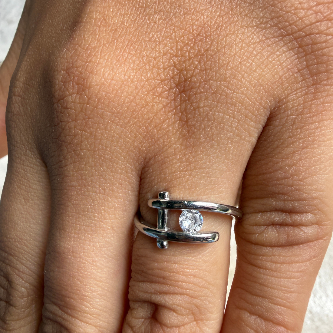 Modern round lab-grown diamond open ring in white gold by Kiashaa Jewellery.