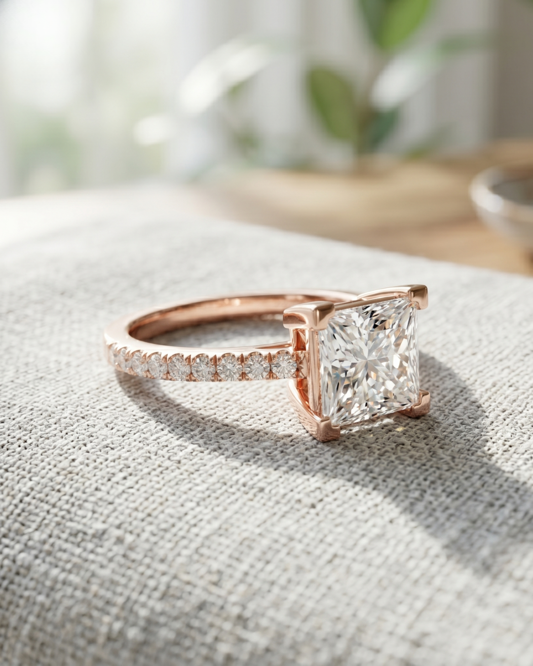 Kiashaa Jewellery 2.304 carat princess-cut lab-grown diamond ring in rose gold with elegant solitaire styling.