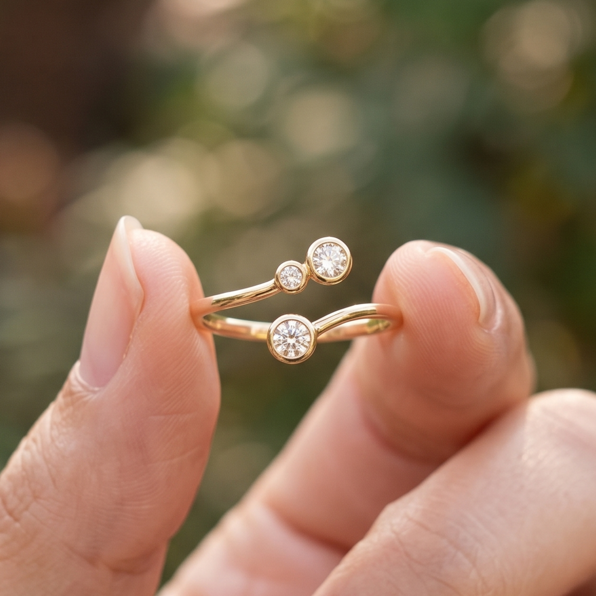 Kiashaa Jewellery 0.295 CTW round diamond open bypass ring in polished yellow gold.