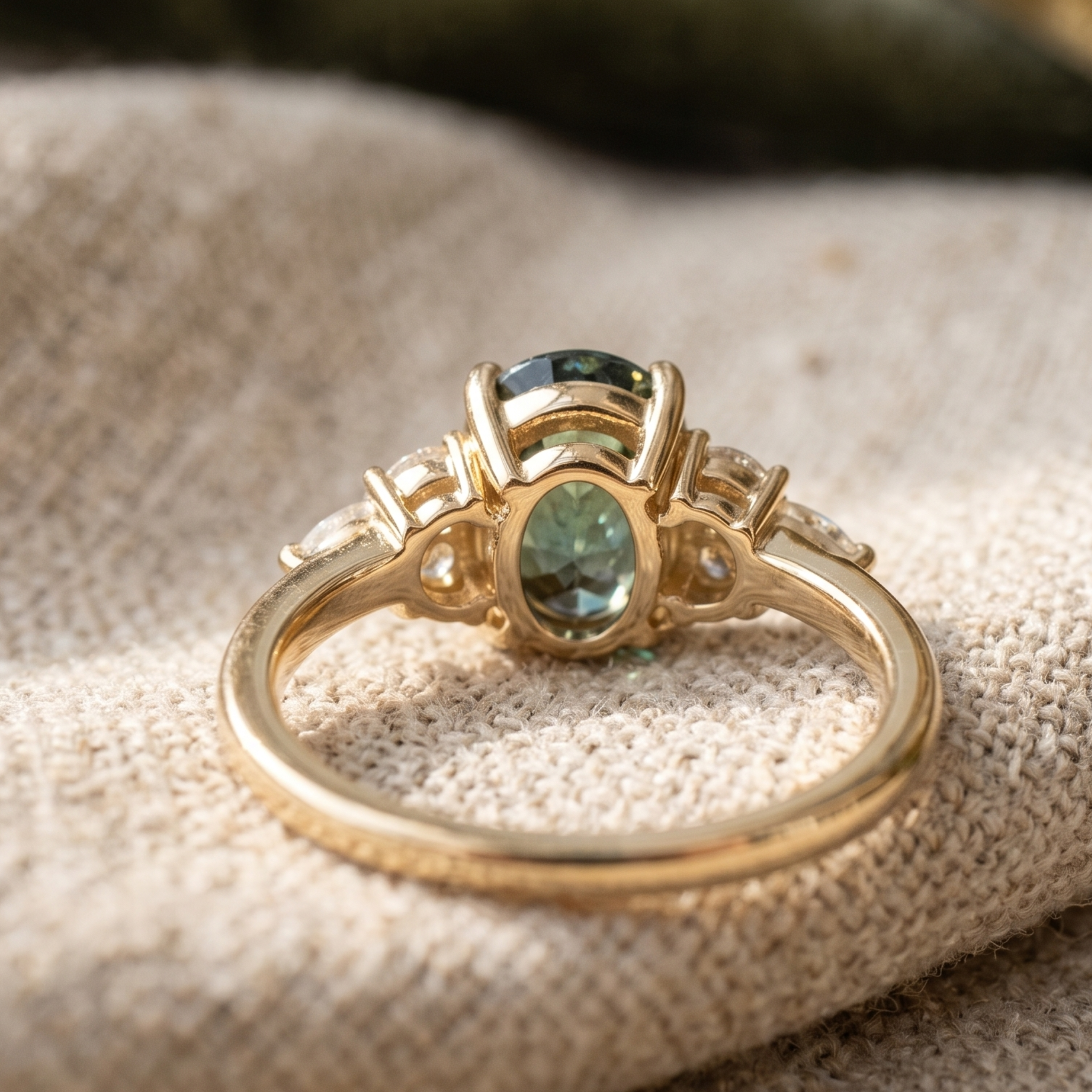 Kiashaa Jewellery 2.664 CTW green oval diamond ring in polished yellow gold.