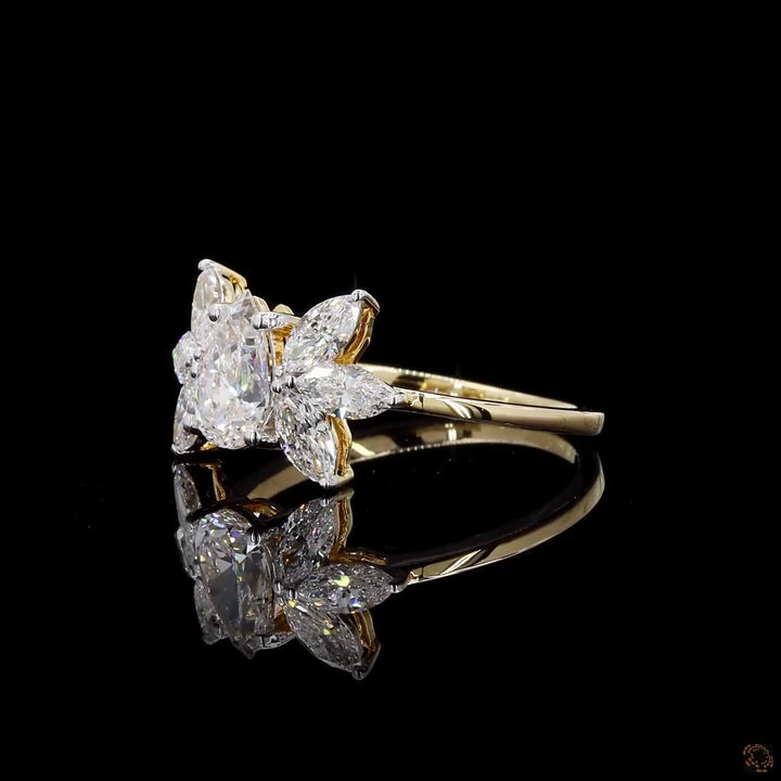 Pear & Marquise Diamond Floral Cluster Ring in 9K, 14K & 18K Gold