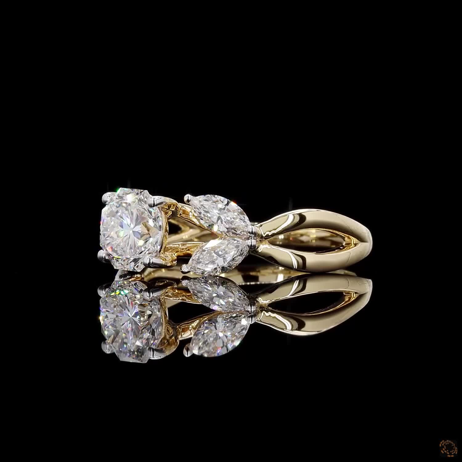 Cushion & Pear Diamond Floral Cluster Ring in 9K, 14K & 18K Gold