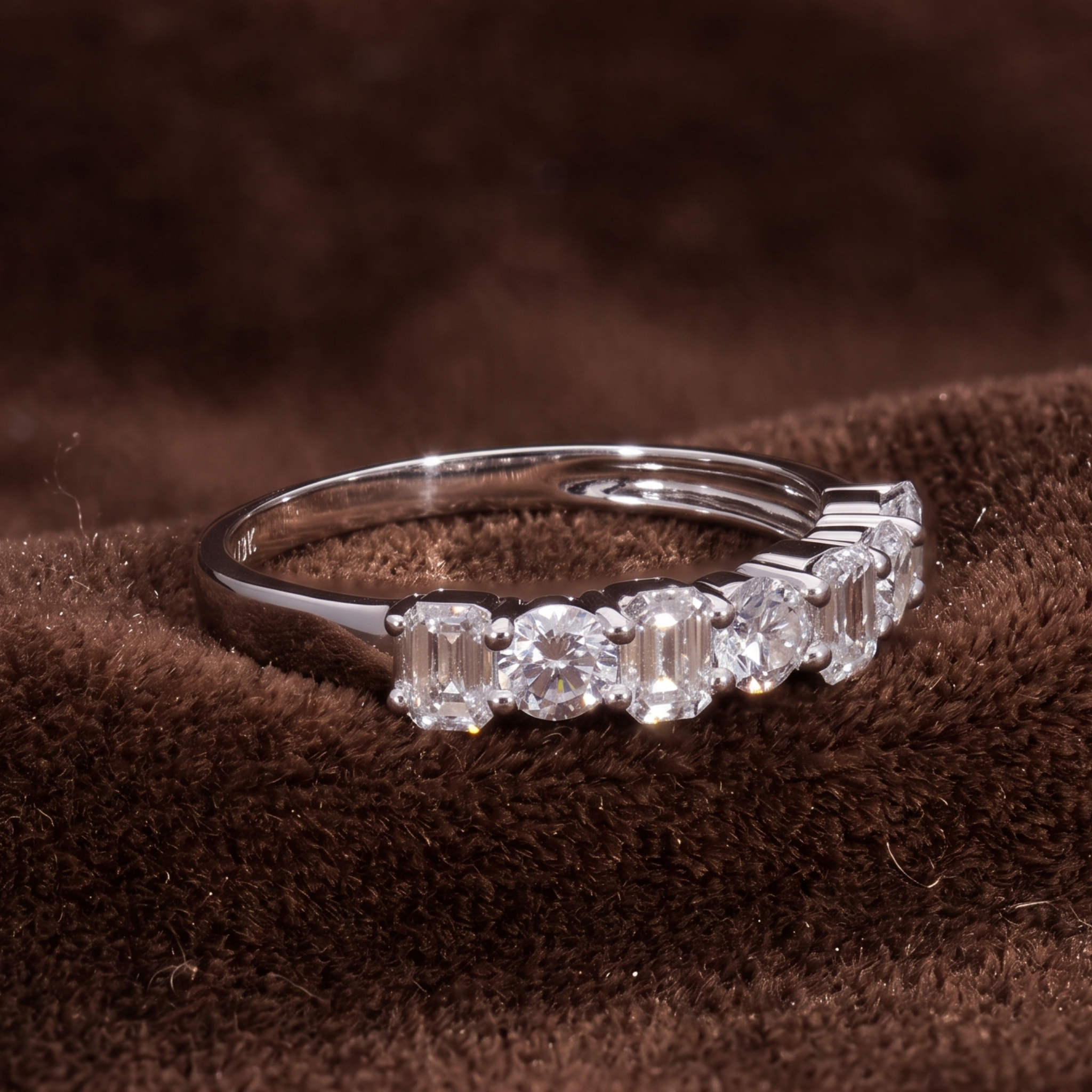 4 × 3 mm emerald cut and 4 mm round diamond wedding ring