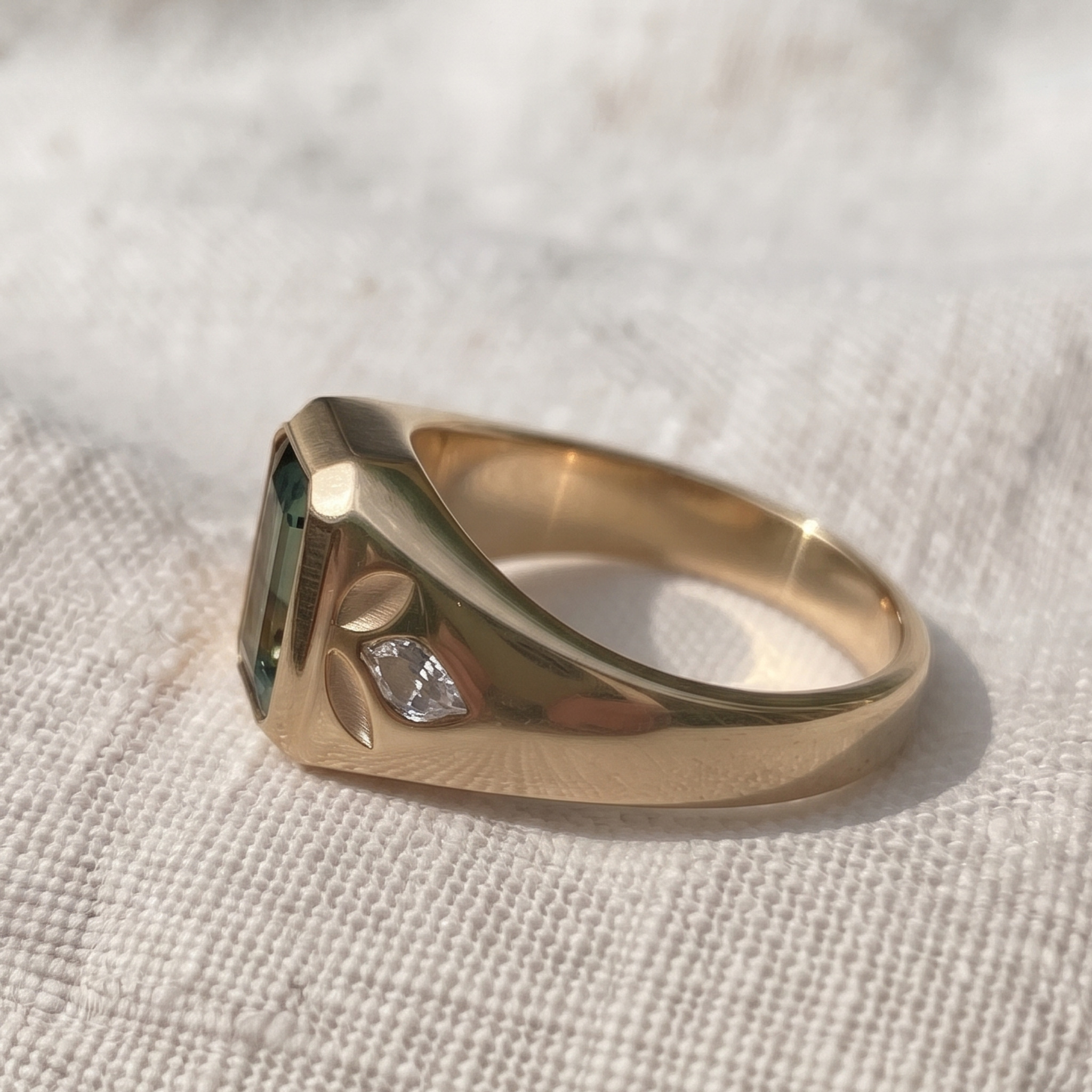 Verdant Signet 1.39 CTW Emerald & Side Diamond Ring in 9K, 14K & 18K Gold