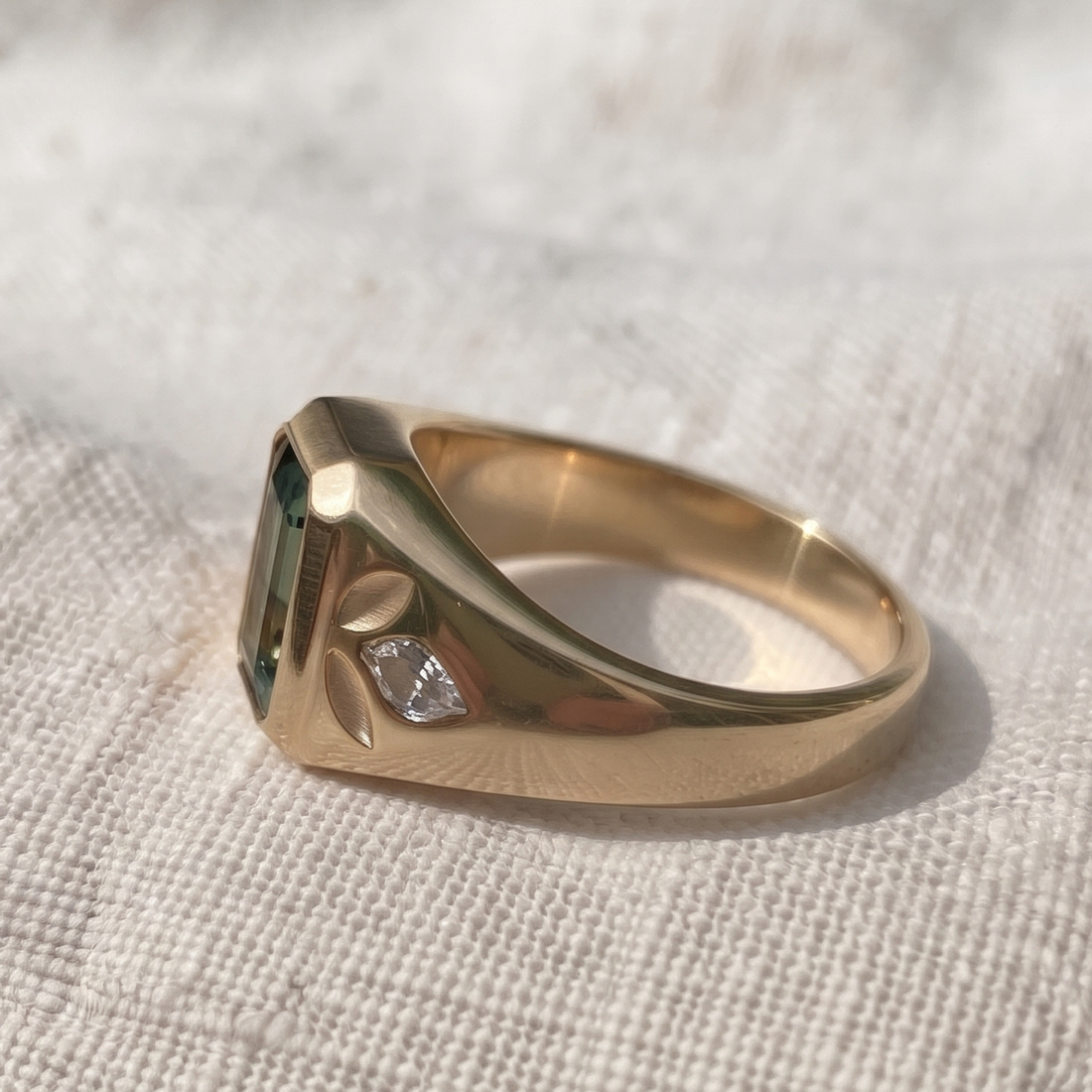 Verdant Signet 1.39 CTW Emerald & Side Diamond Ring in 9K, 14K & 18K Gold