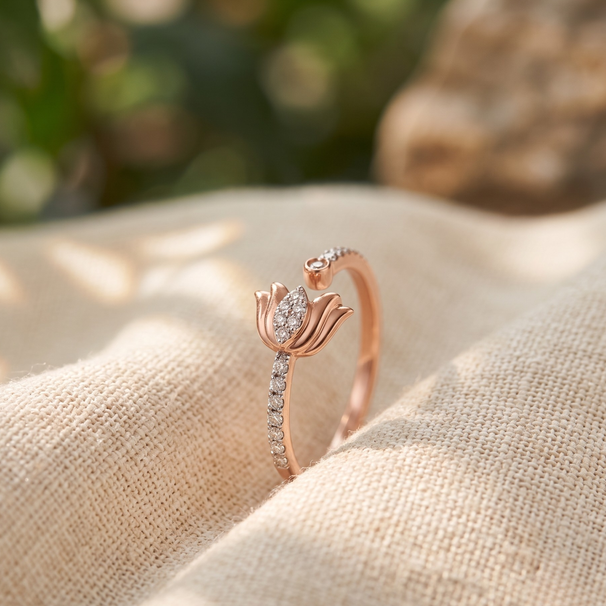 Kiashaa Jewellery 0.68 CTW swan diamond open cuff bracelet in polished rose gold.