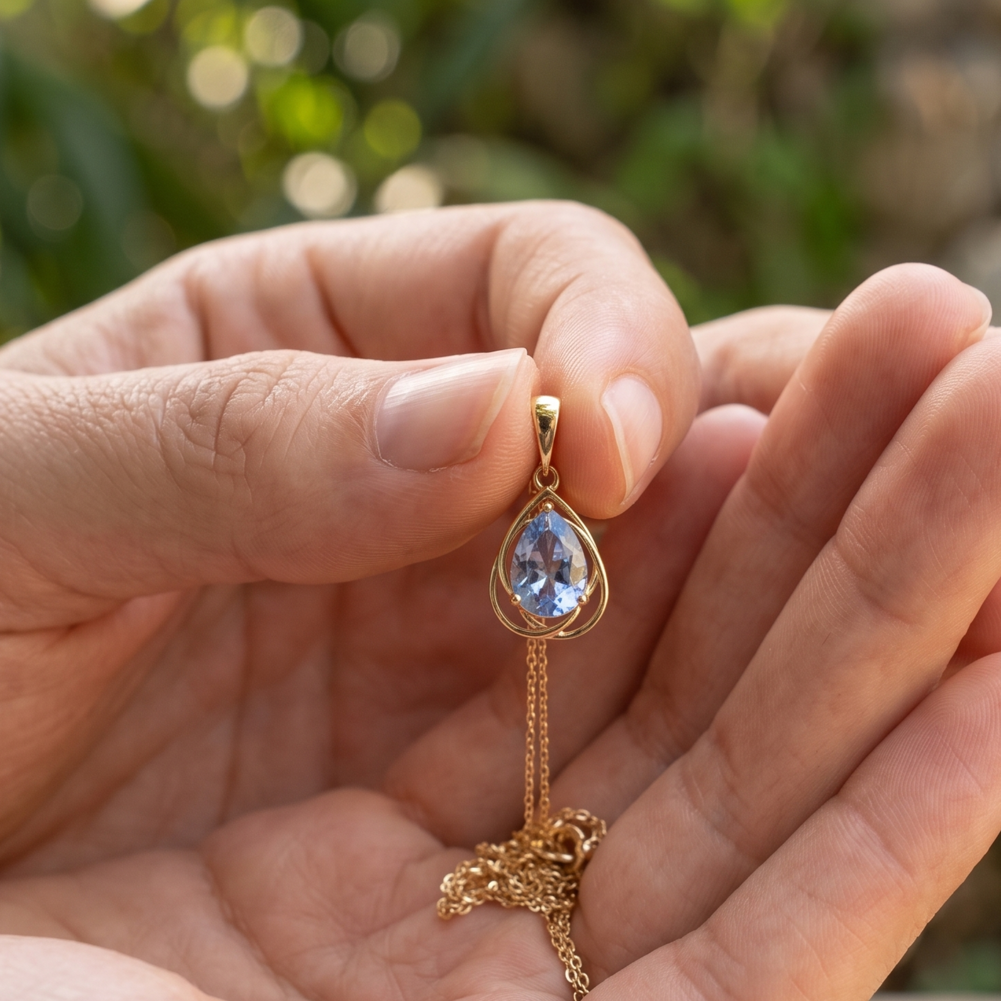 Aqua Teardrop 0.78 CT pear pendant necklace by Kiashaa Jewellery featuring a 7 × 5 mm light blue pear center stone.