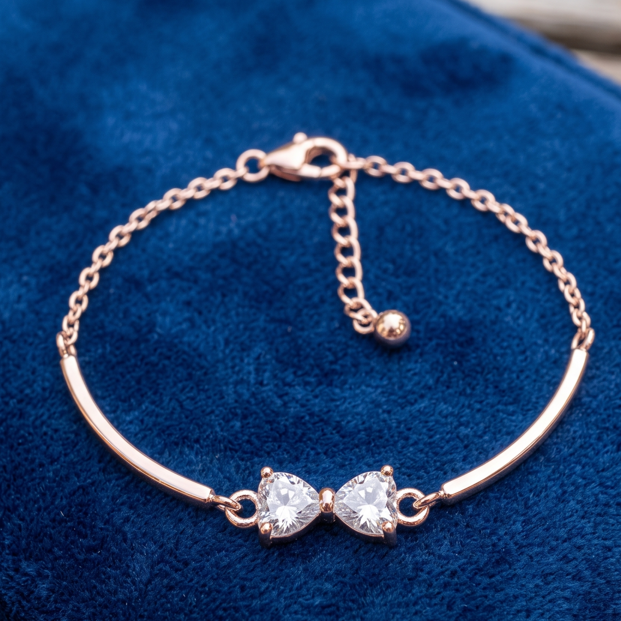 Kiashaa Jewellery 0.96 CTW twin heart diamond bracelet in polished rose gold.