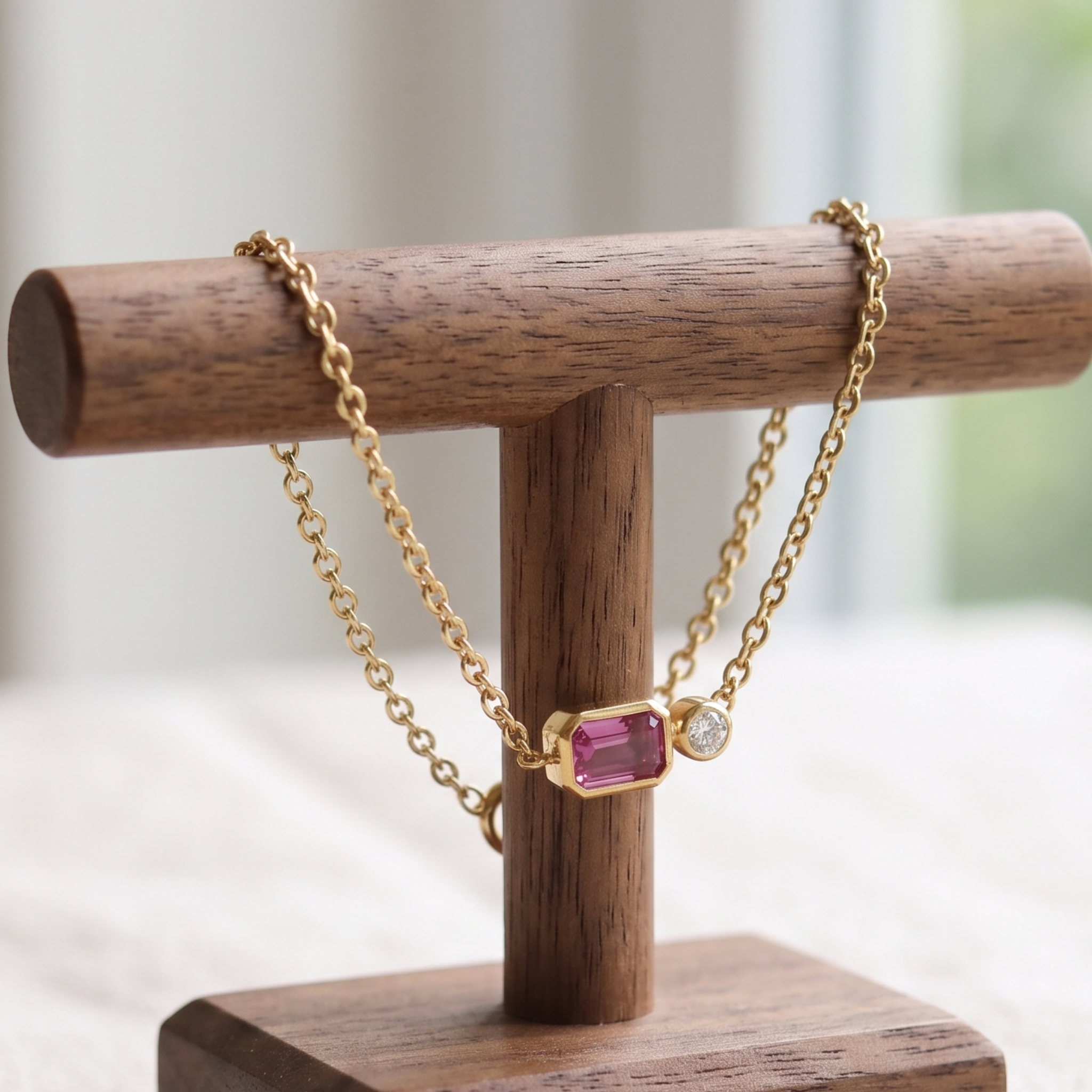 Kiashaa Jewellery 1.14 CTW pink emerald and round diamond bracelet in polished yellow gold.