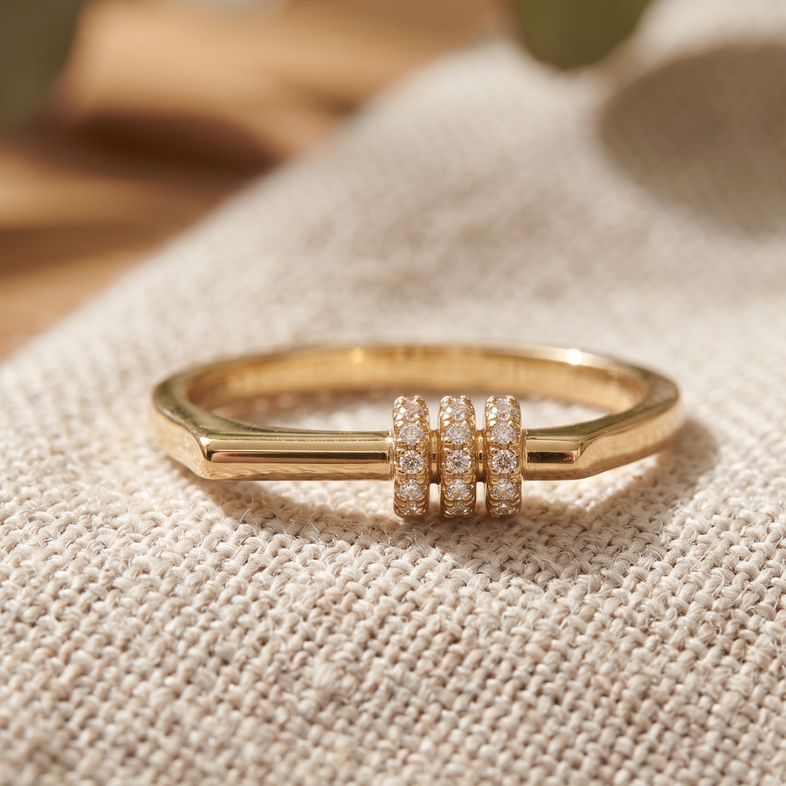 Triple Spark 0.21 CTW Round Diamond Bar Ring in 9K, 14K & 18K Gold