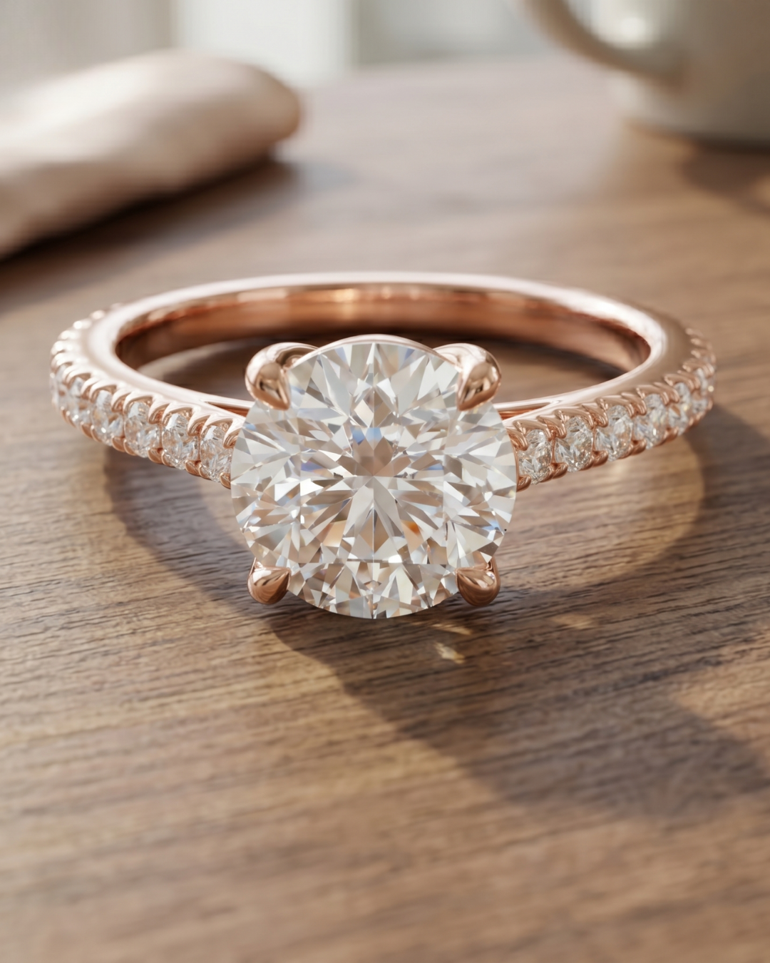 Kiashaa Jewellery round lab-grown diamond ladies ring in rose gold featuring a 2.304 carat center stone