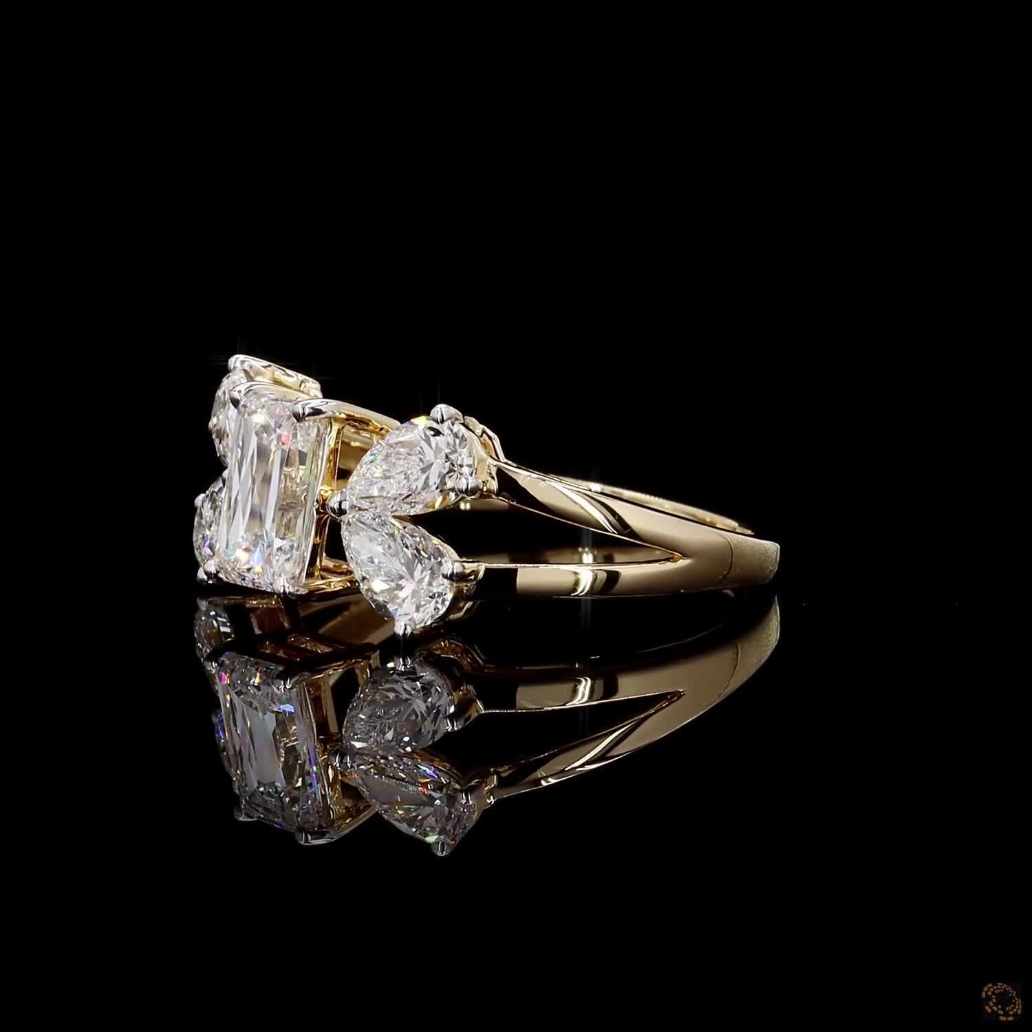 Radiant & Pear Diamond Floral Cluster Ring in 9K, 14K & 18K Gold