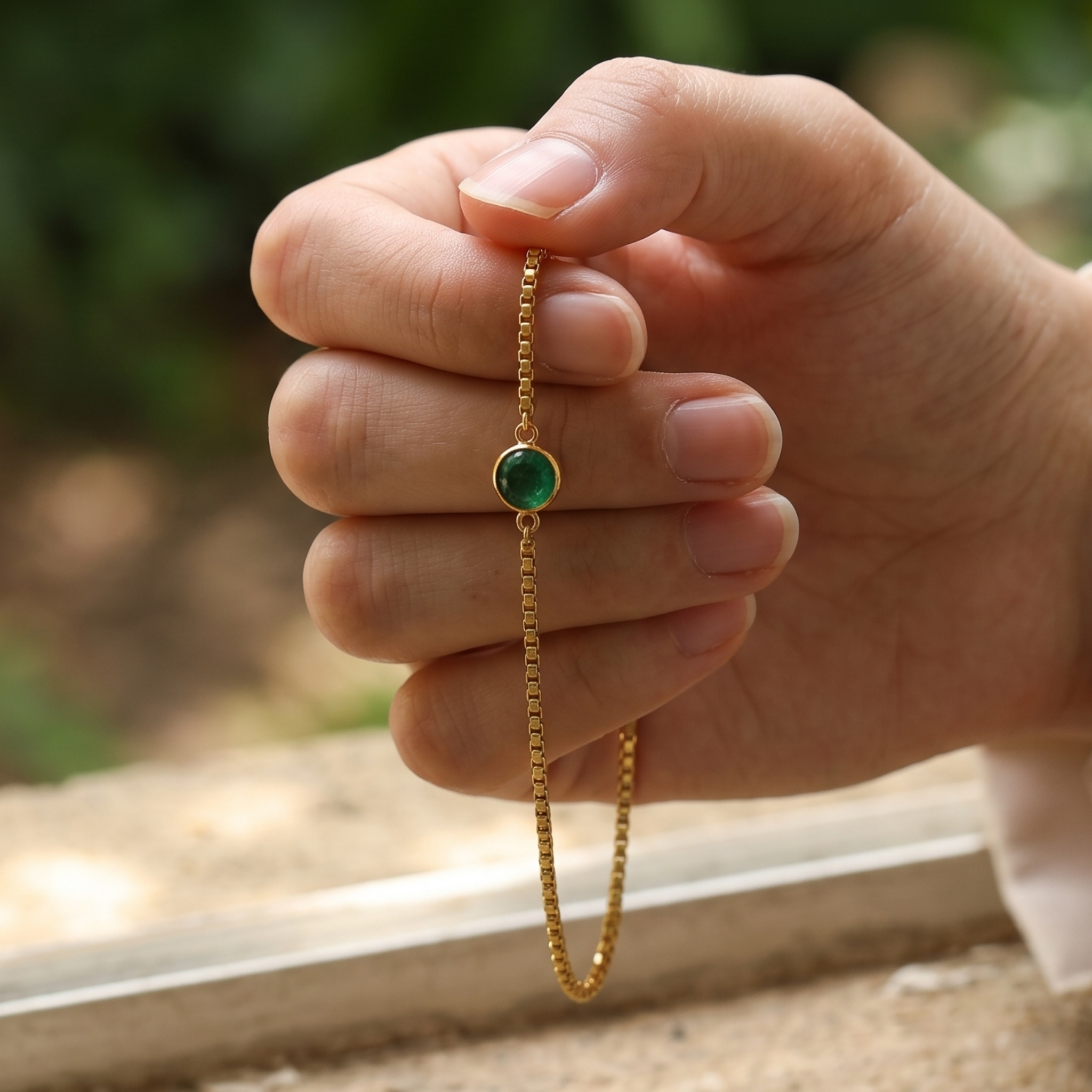 Kiashaa Jewellery 0.50 CT green oval gemstone bracelet in polished yellow gold.