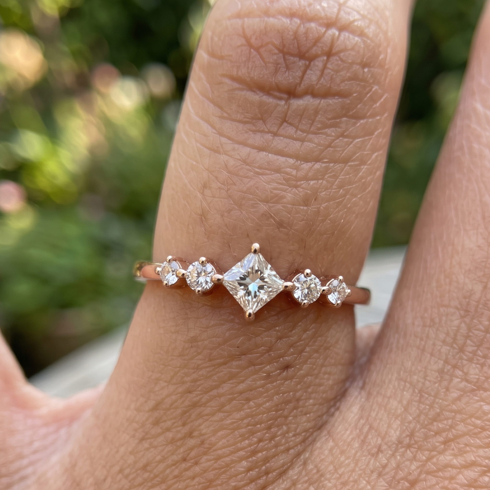 Kiashaa Jewellery 0.764 CTW princess and round diamond ring in polished rose gold.