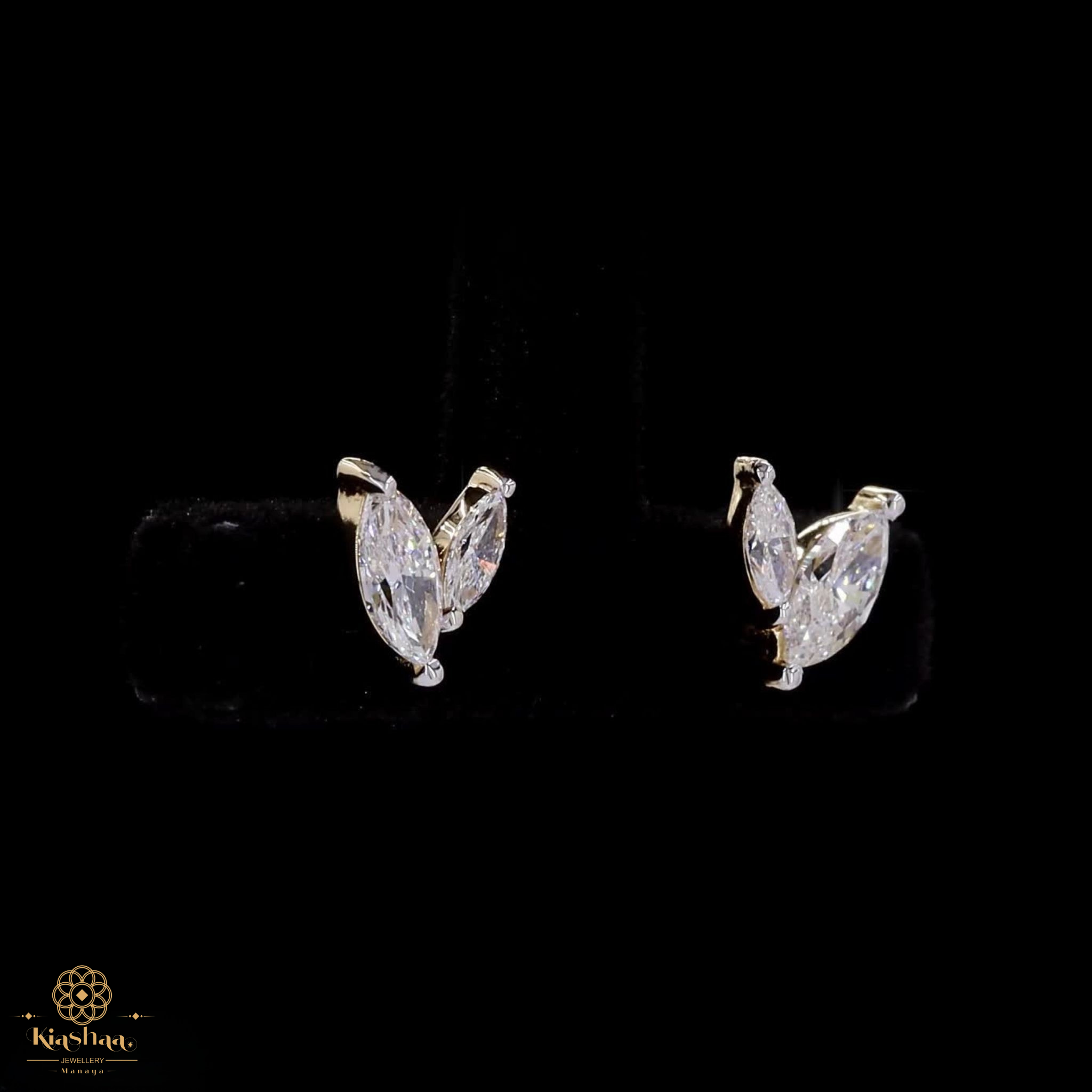 Two-Marquise Diamond Leaf Stud Earrings in 9K, 14K & 18K Gold