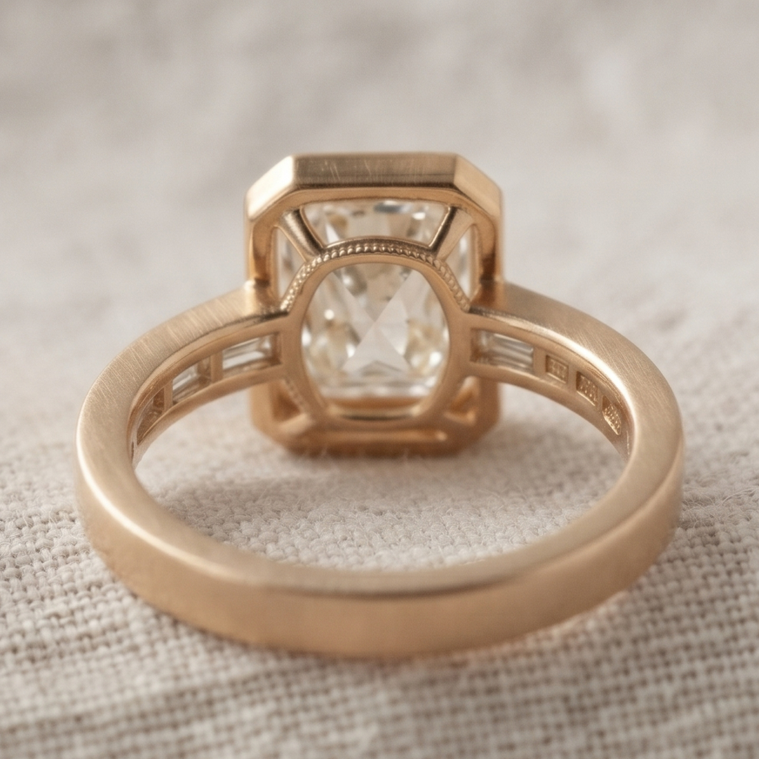 Kiashaa Jewellery 2.89 CTW radiant and baguette diamond ring in polished yellow gold.