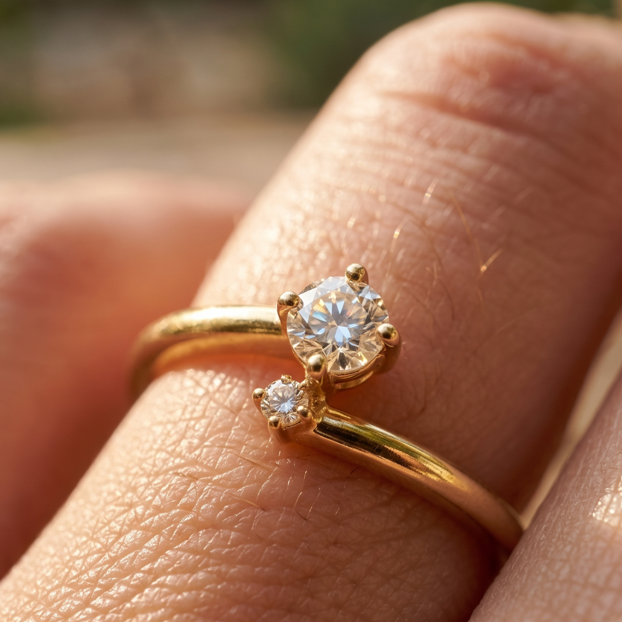 Kiashaa Jewellery 0.275 CTW round diamond bypass ring in polished yellow gold.