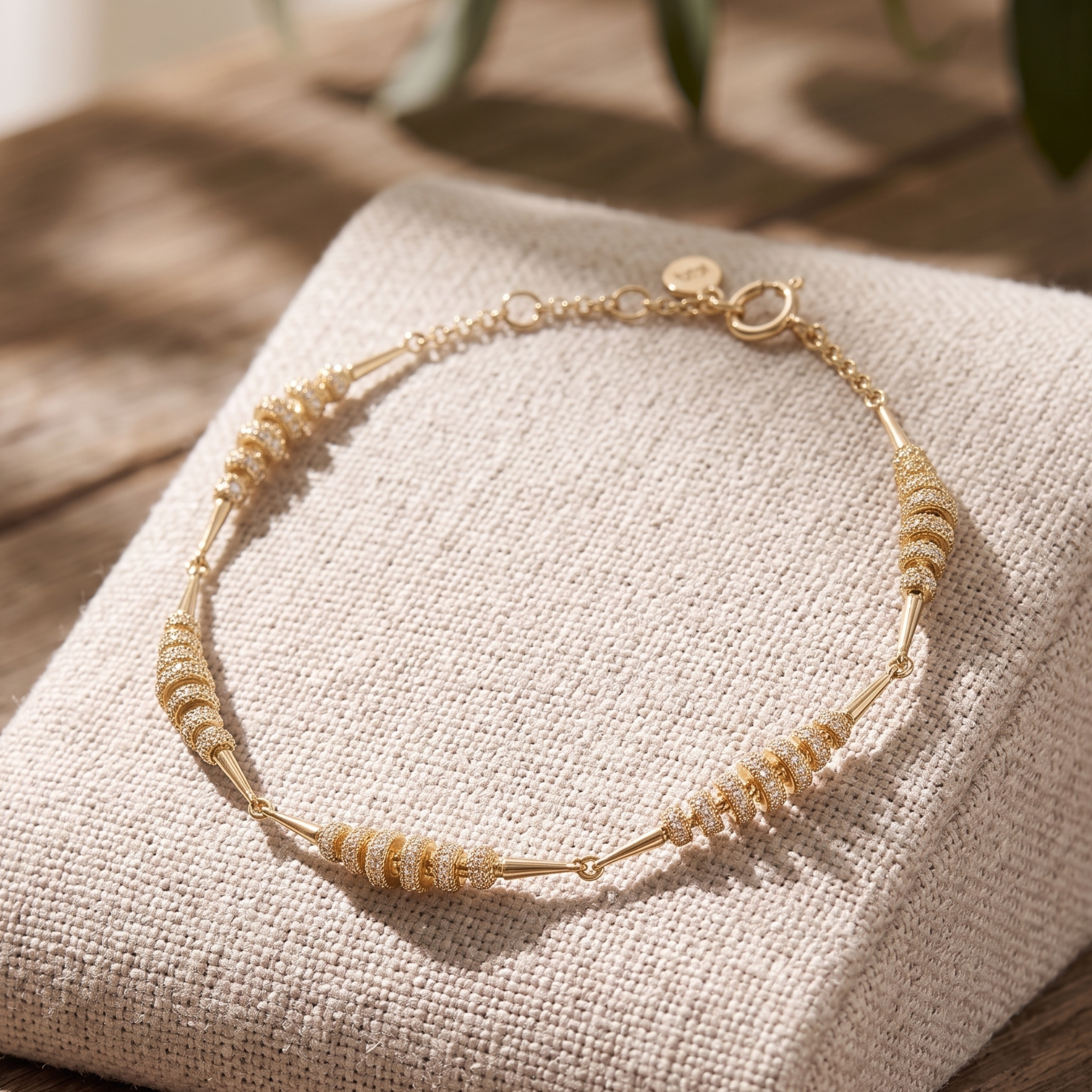 Kiashaa Jewellery 2.55 CTW round diamond station bracelet in polished yellow gold.