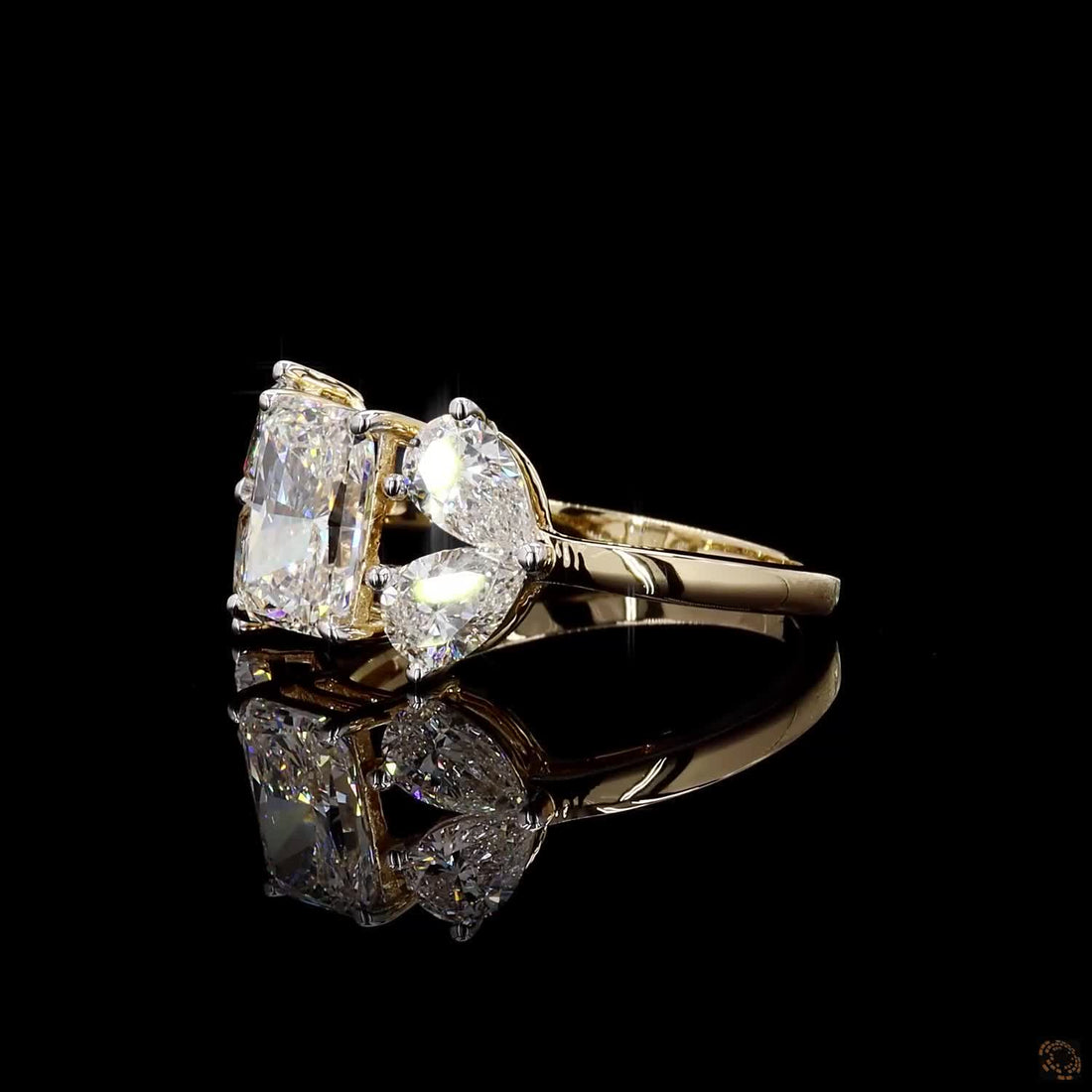 Radiant & Pear Diamond Floral Cluster Ring in 9K, 14K & 18K Gold