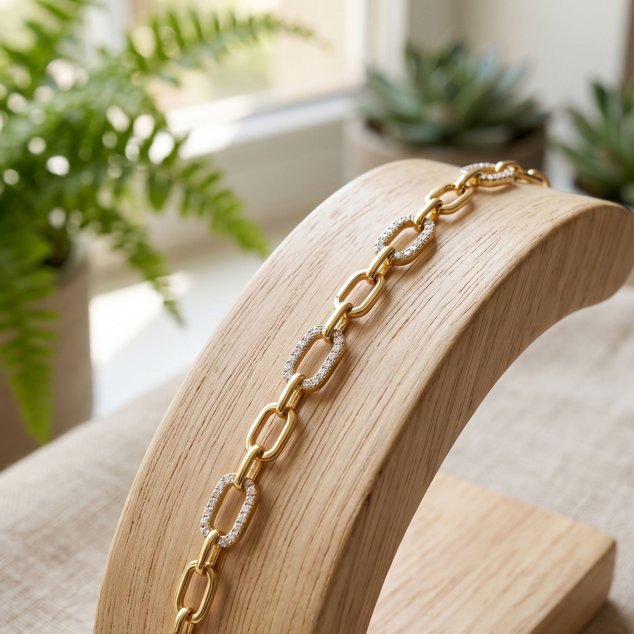 Kiashaa Jewellery 0.875 CTW diamond clover station bracelet in polished yellow gold.