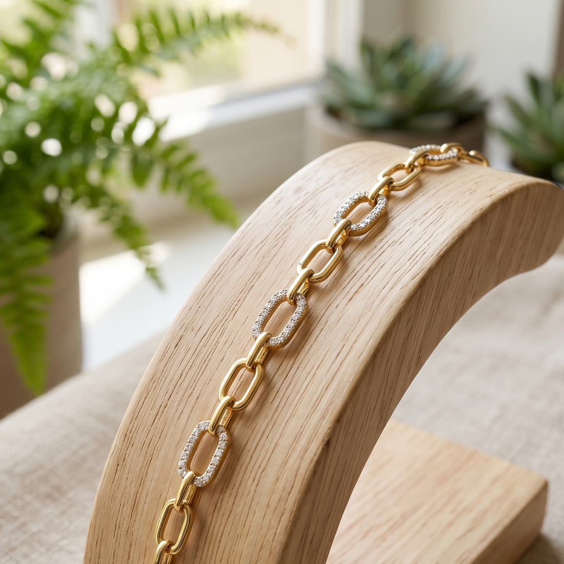 Kiashaa Jewellery 0.875 CTW diamond clover station bracelet in polished yellow gold.