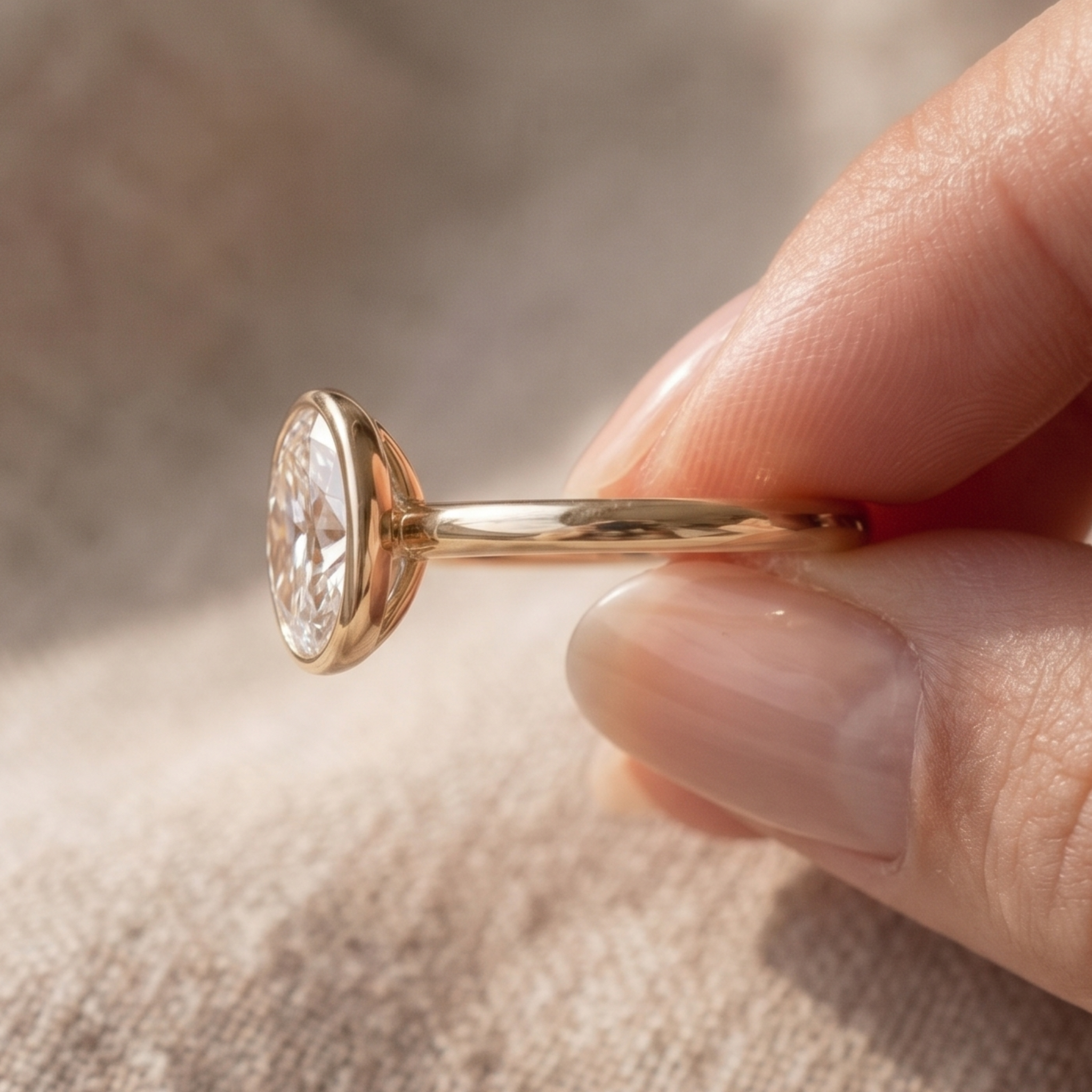 6 × 9 mm diamond solitaire ring in polished gold